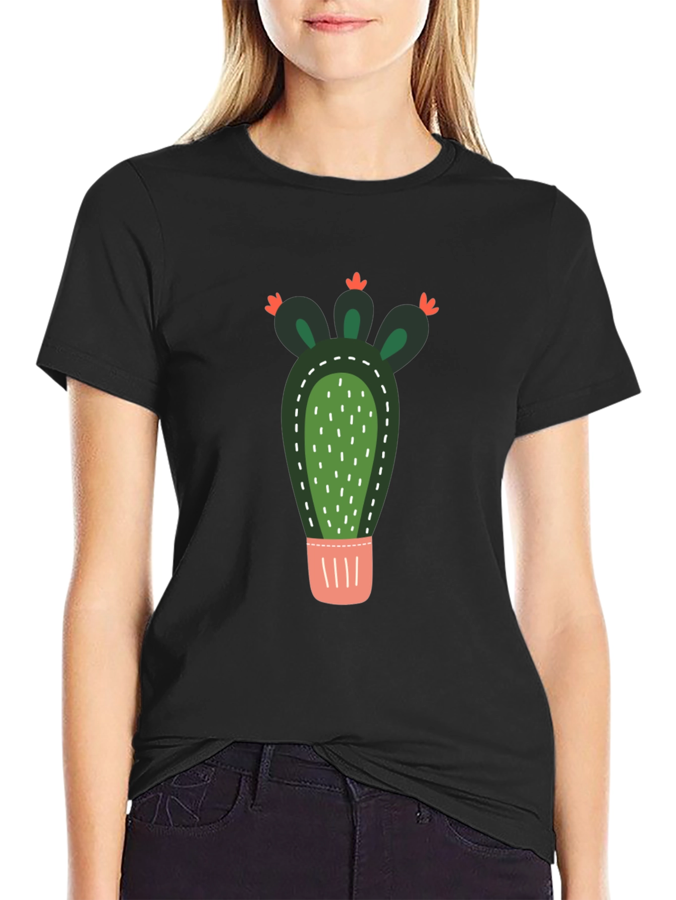 Cactus Graphic Print Crew Neck T-Shirt