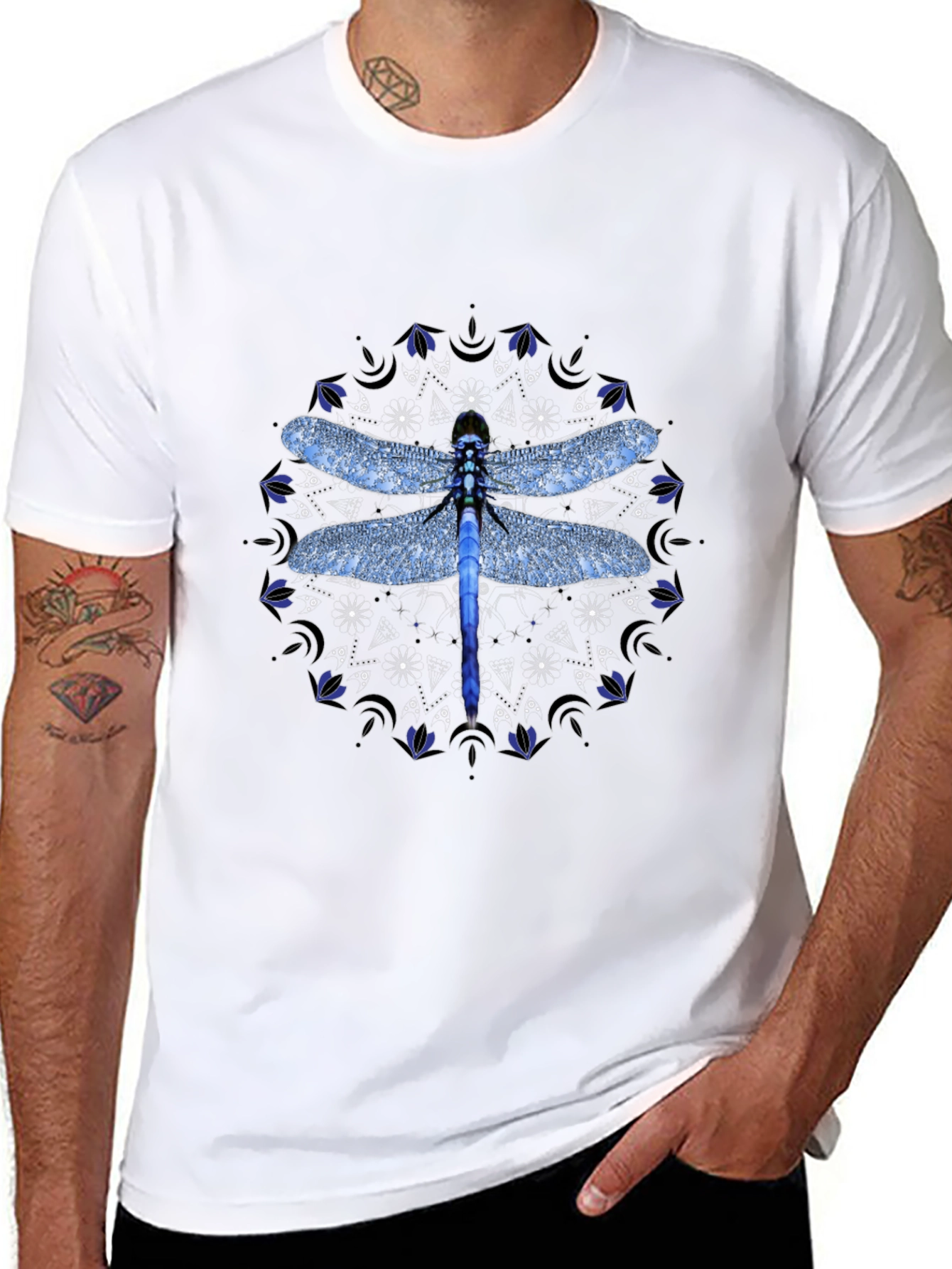 Dragonfly Mandala Graphic T-Shirt - Black