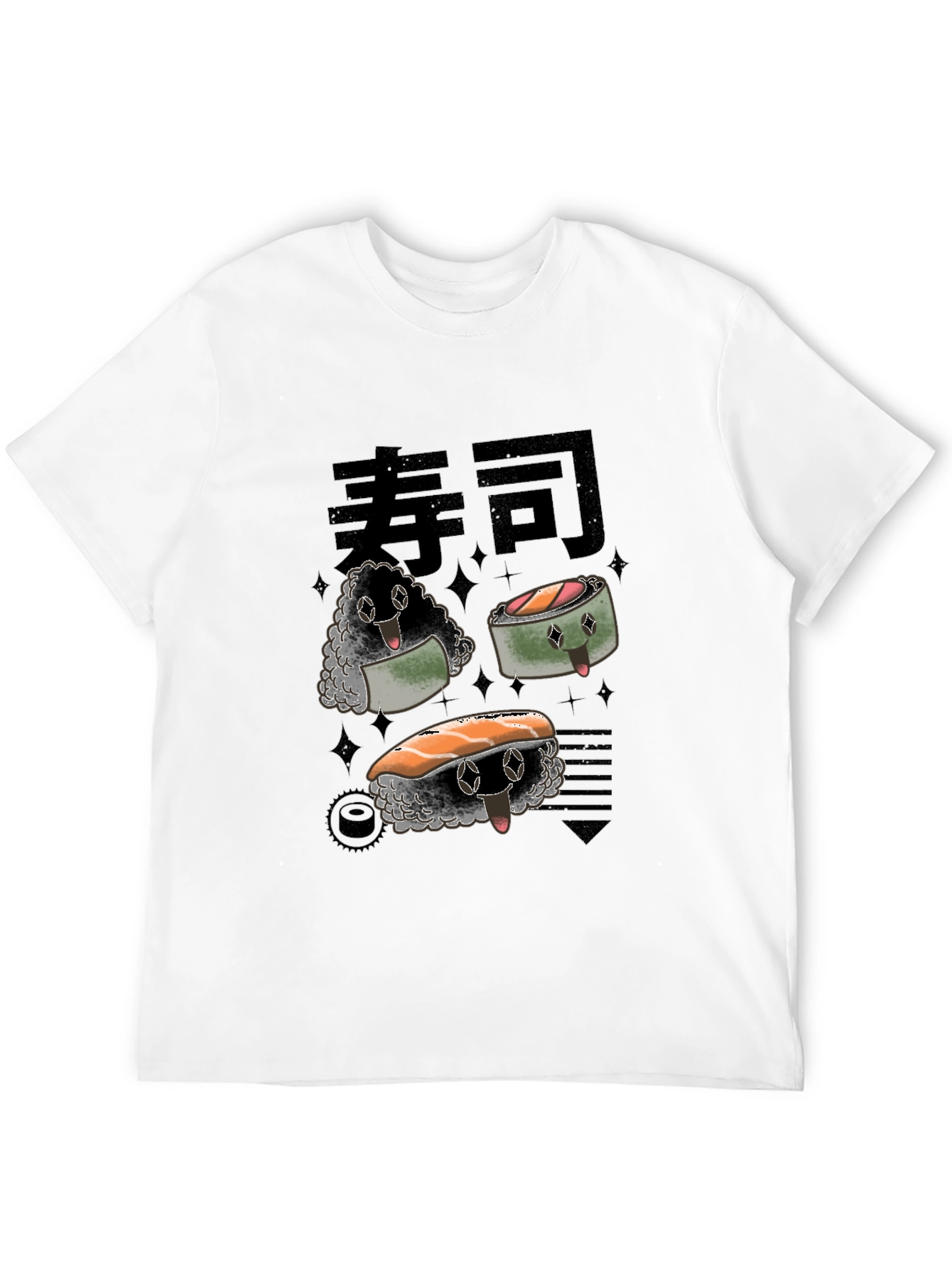 Sushi Cartoon Graphic Black Tee