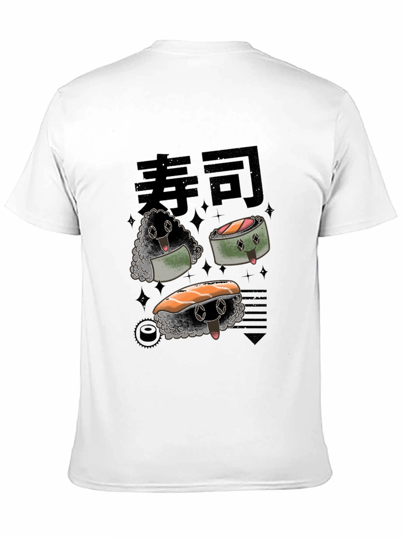 Sushi Cartoon Graphic Black Tee