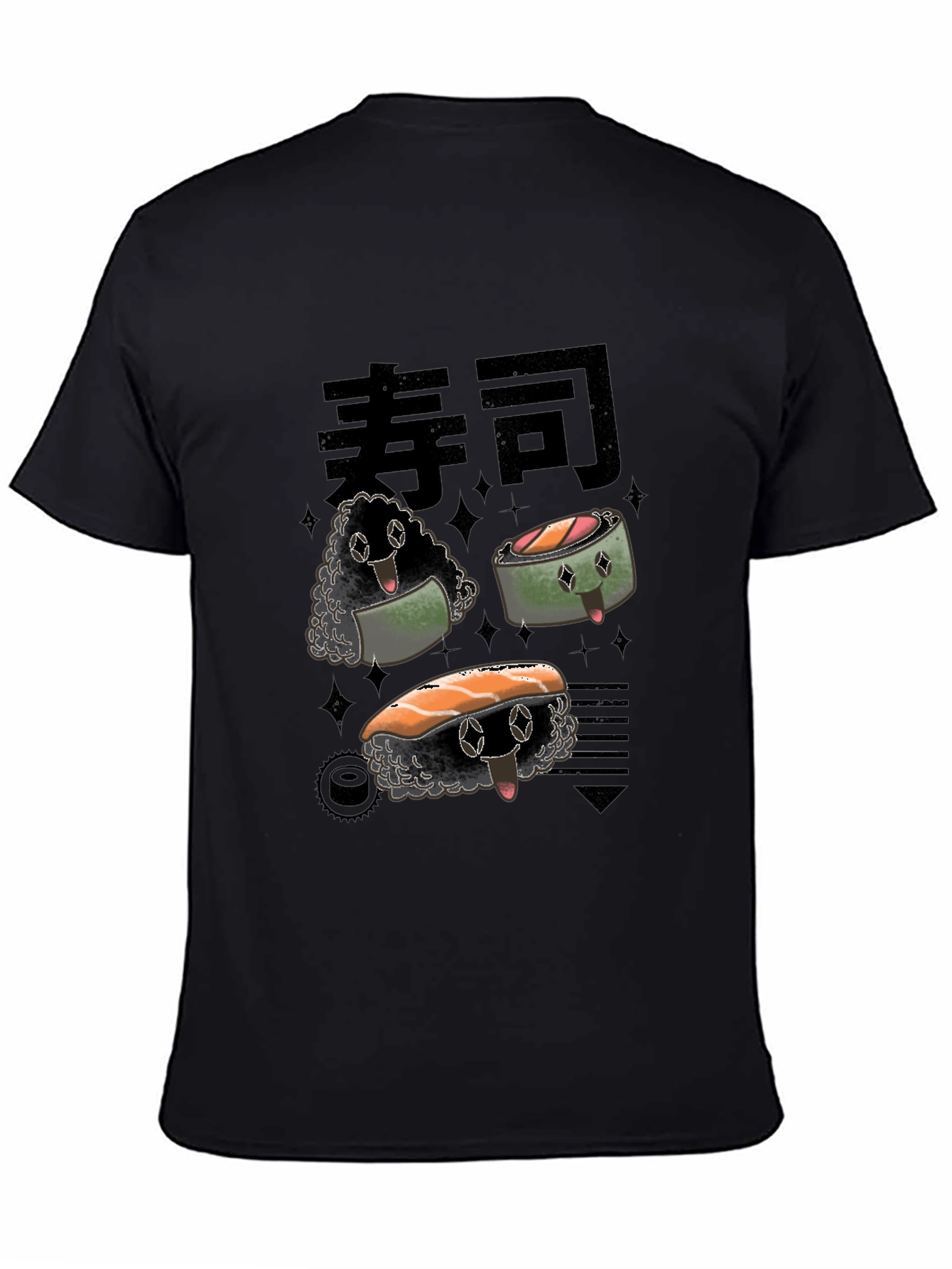 Sushi Cartoon Graphic Black Tee