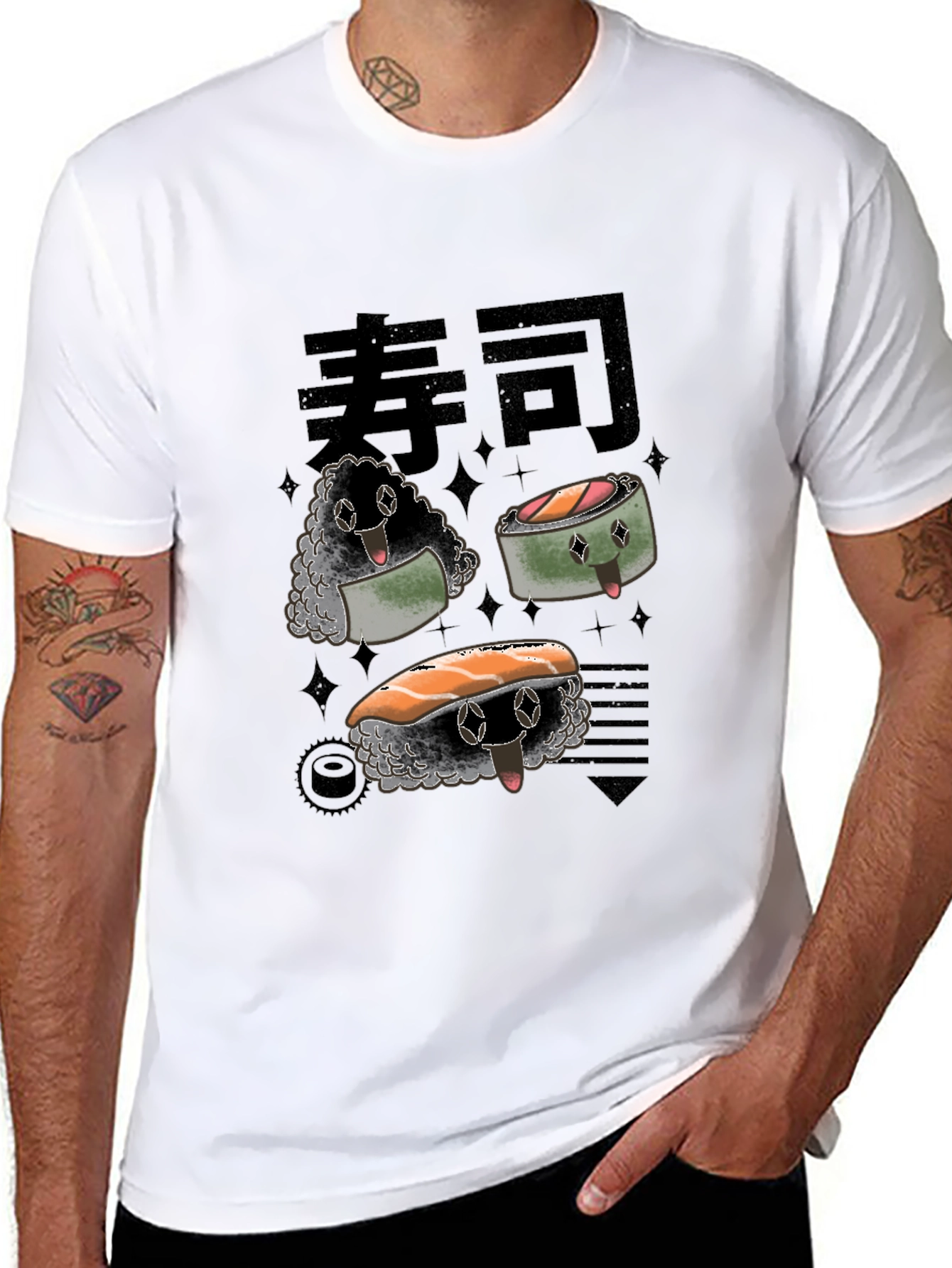 Sushi Cartoon Graphic Black Tee