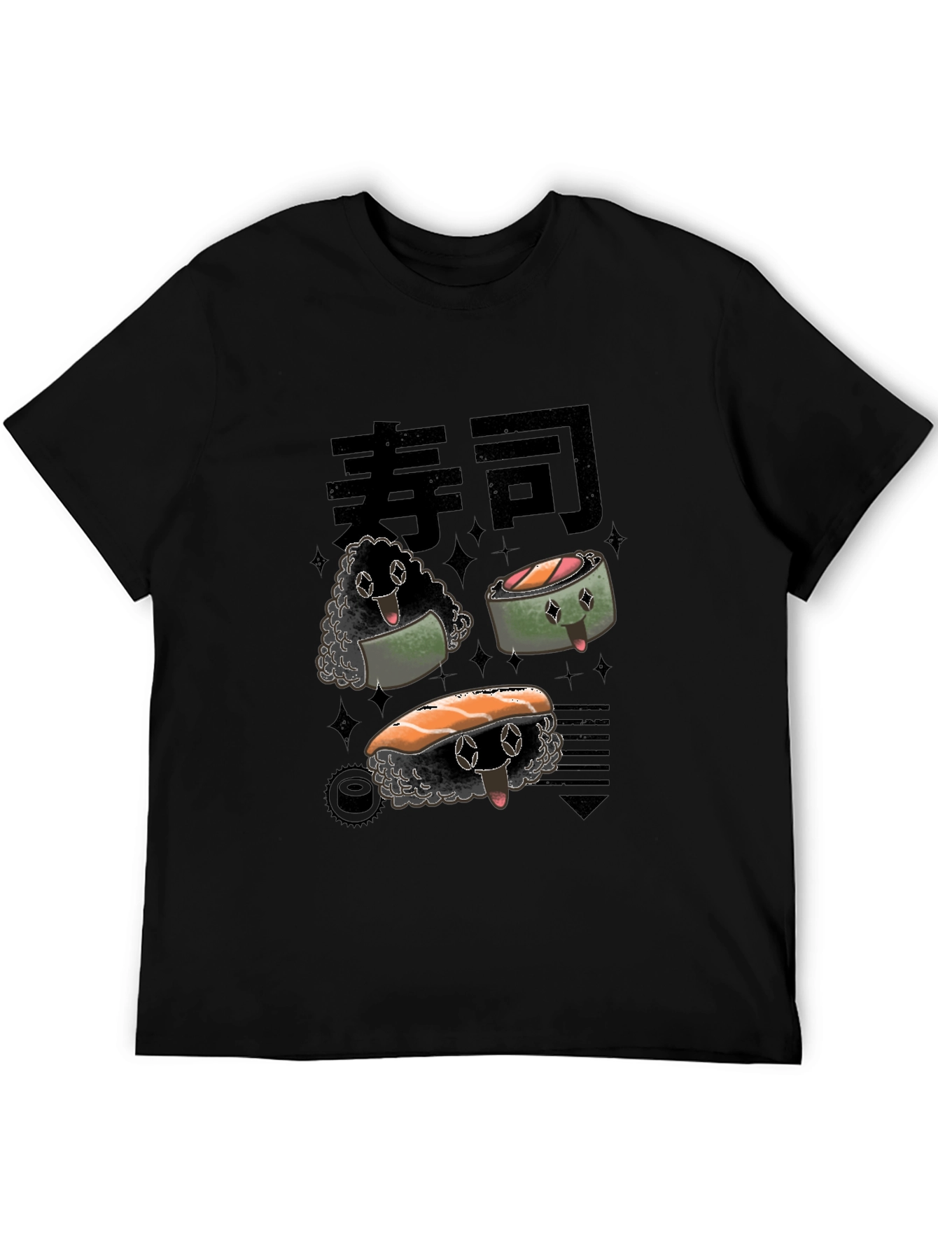 Sushi Cartoon Graphic Black Tee