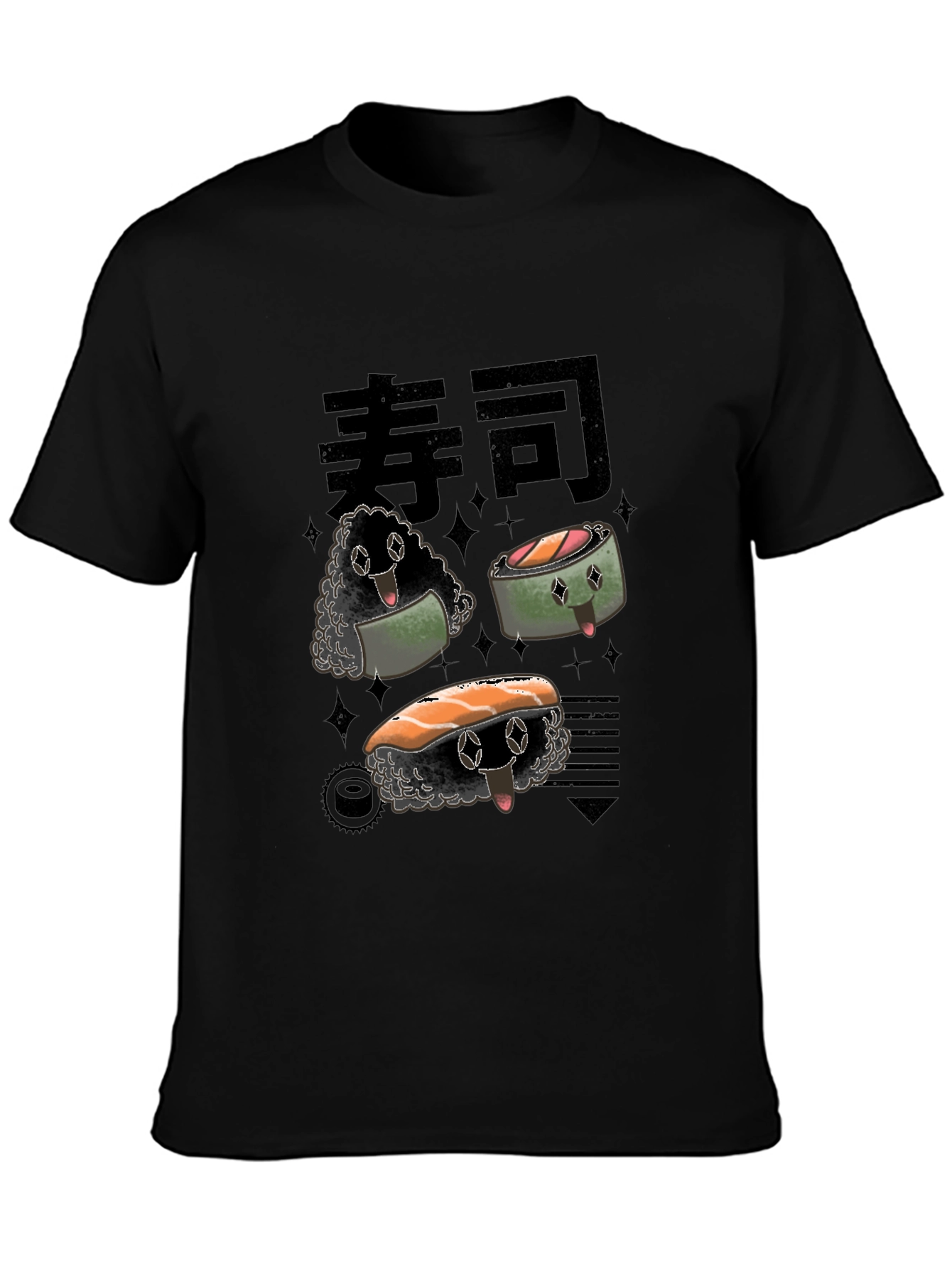 Sushi Cartoon Graphic Black Tee