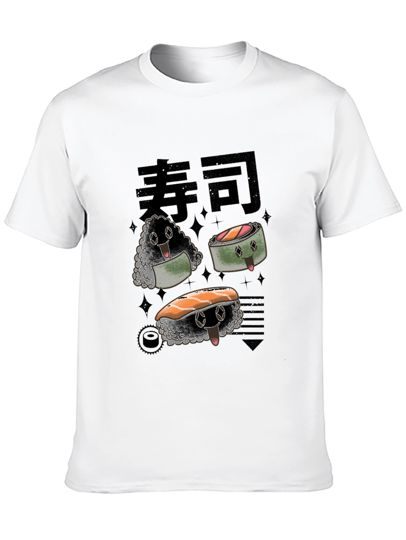 Sushi Cartoon Graphic Black Tee