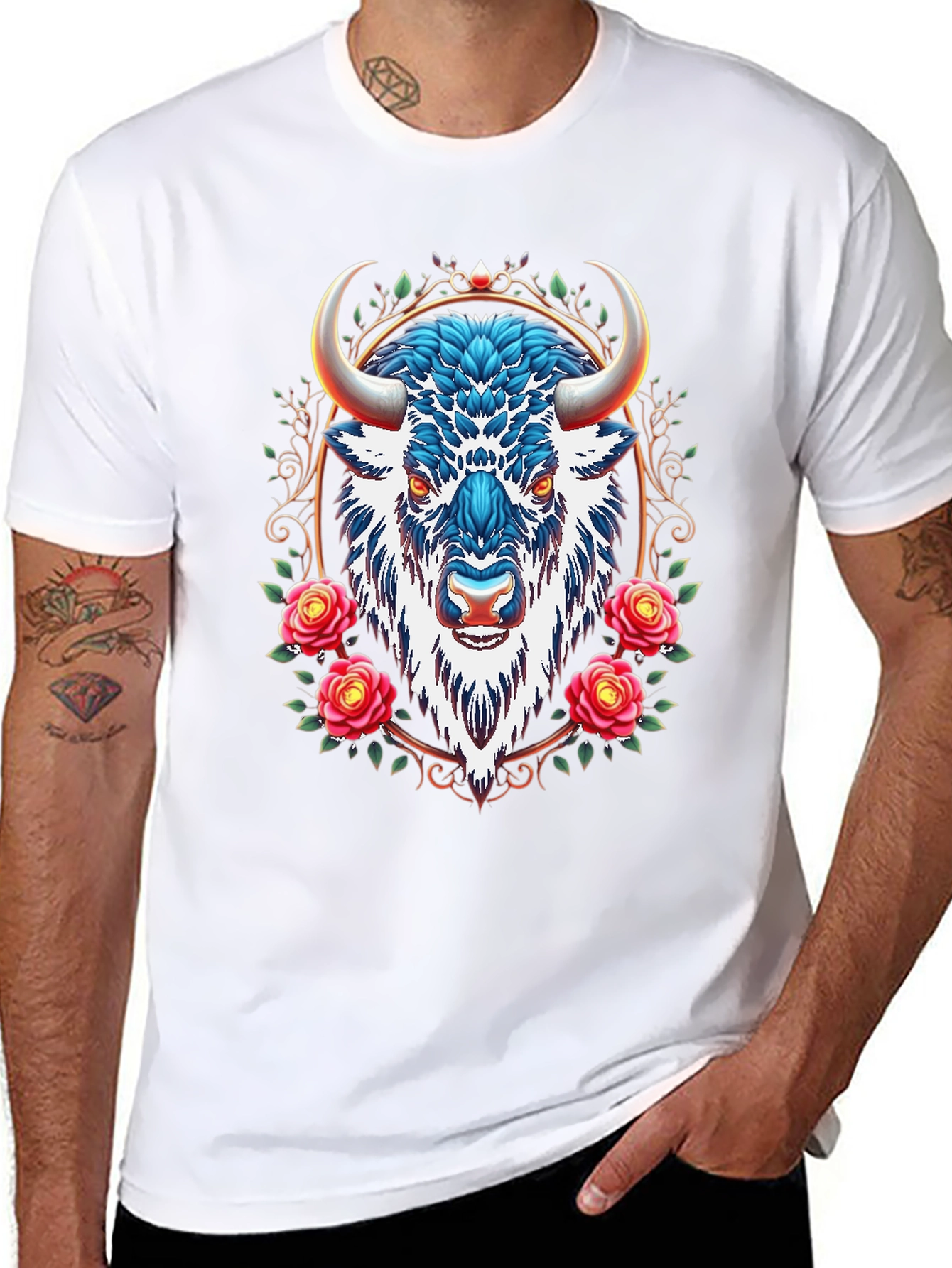Buffalo Rose Graphic Tee - Cool Animal Design