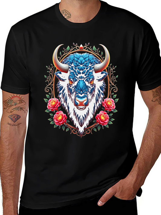 Buffalo Rose Graphic Tee - Cool Animal Design