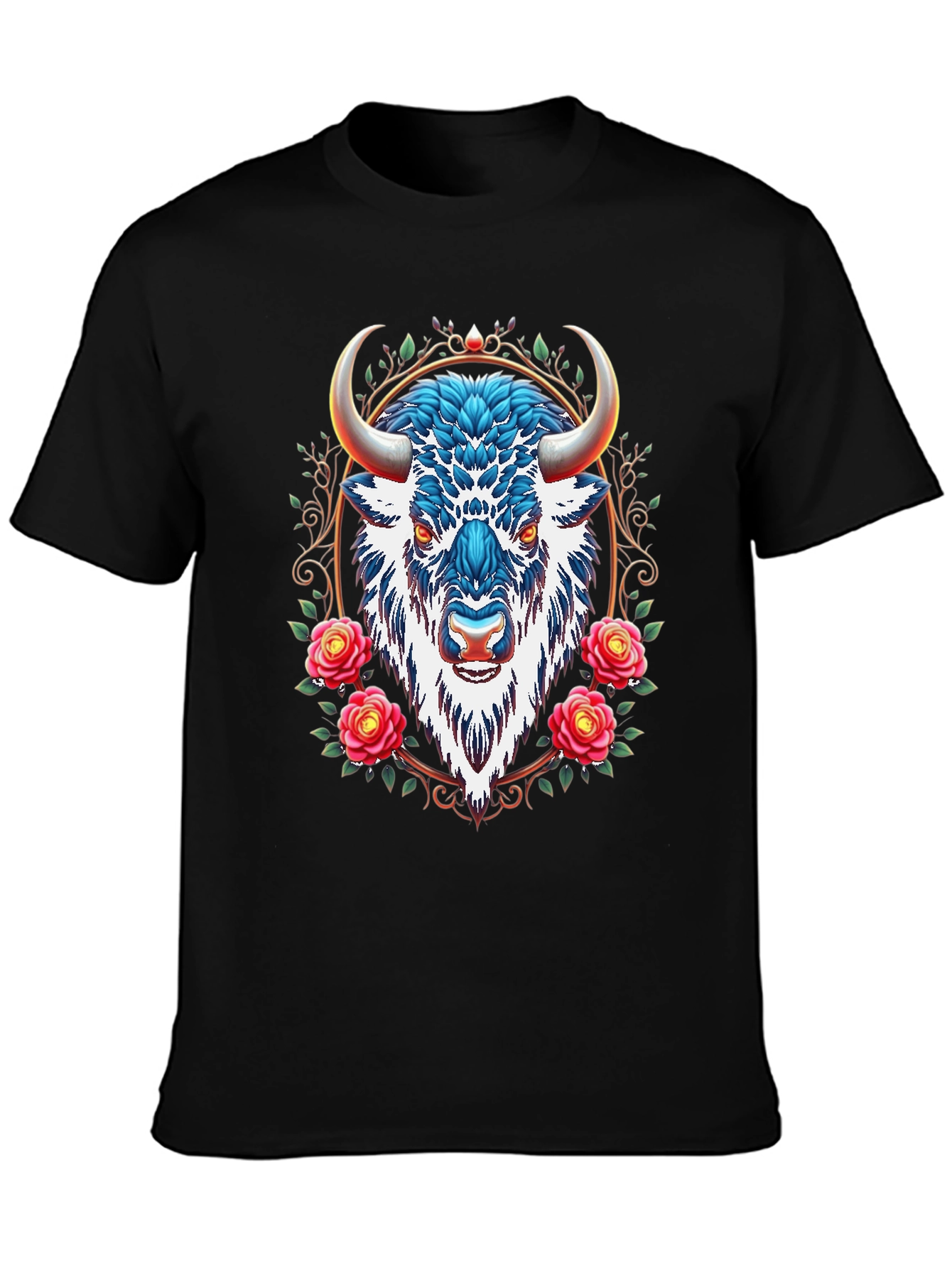 Buffalo Rose Graphic Tee - Cool Animal Design