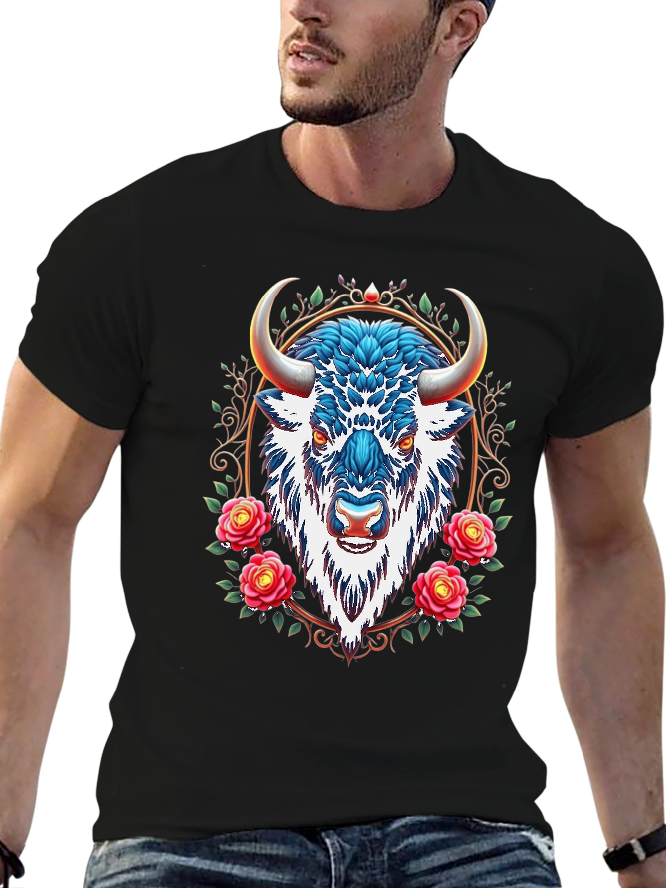 Buffalo Rose Graphic Tee - Cool Animal Design