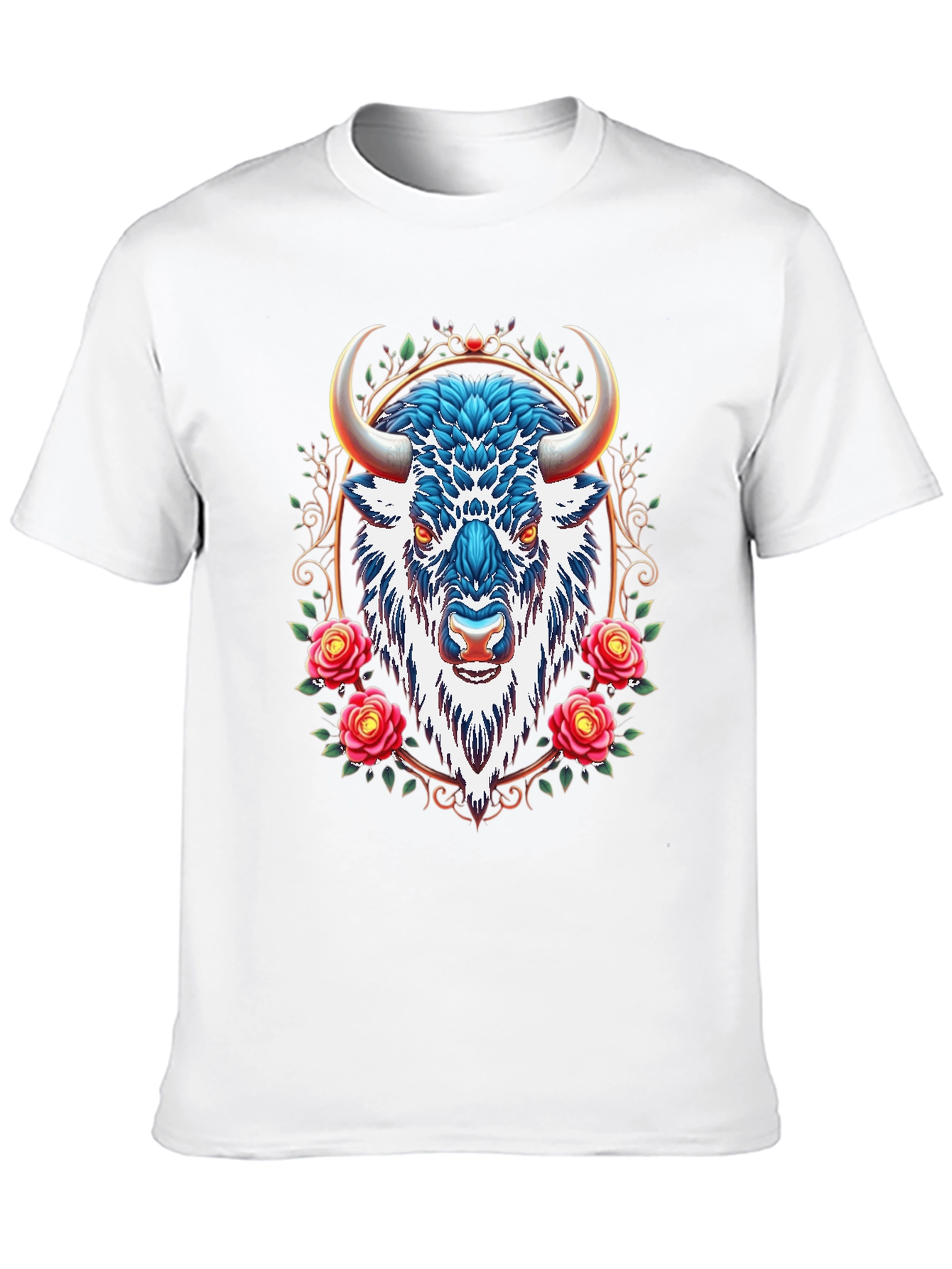 Buffalo Rose Graphic Tee - Cool Animal Design