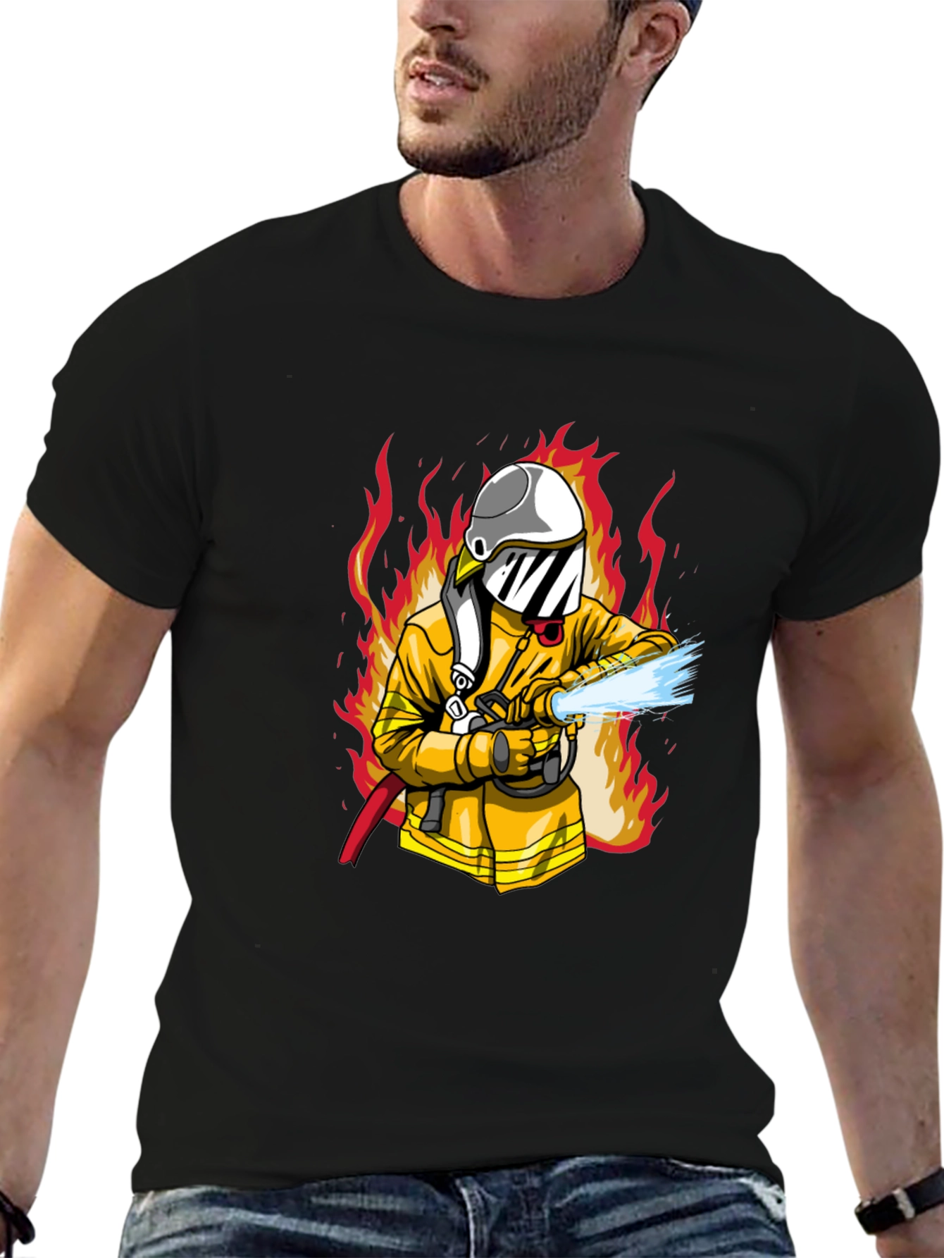 Firefighter Graphic Print Black T-Shirt