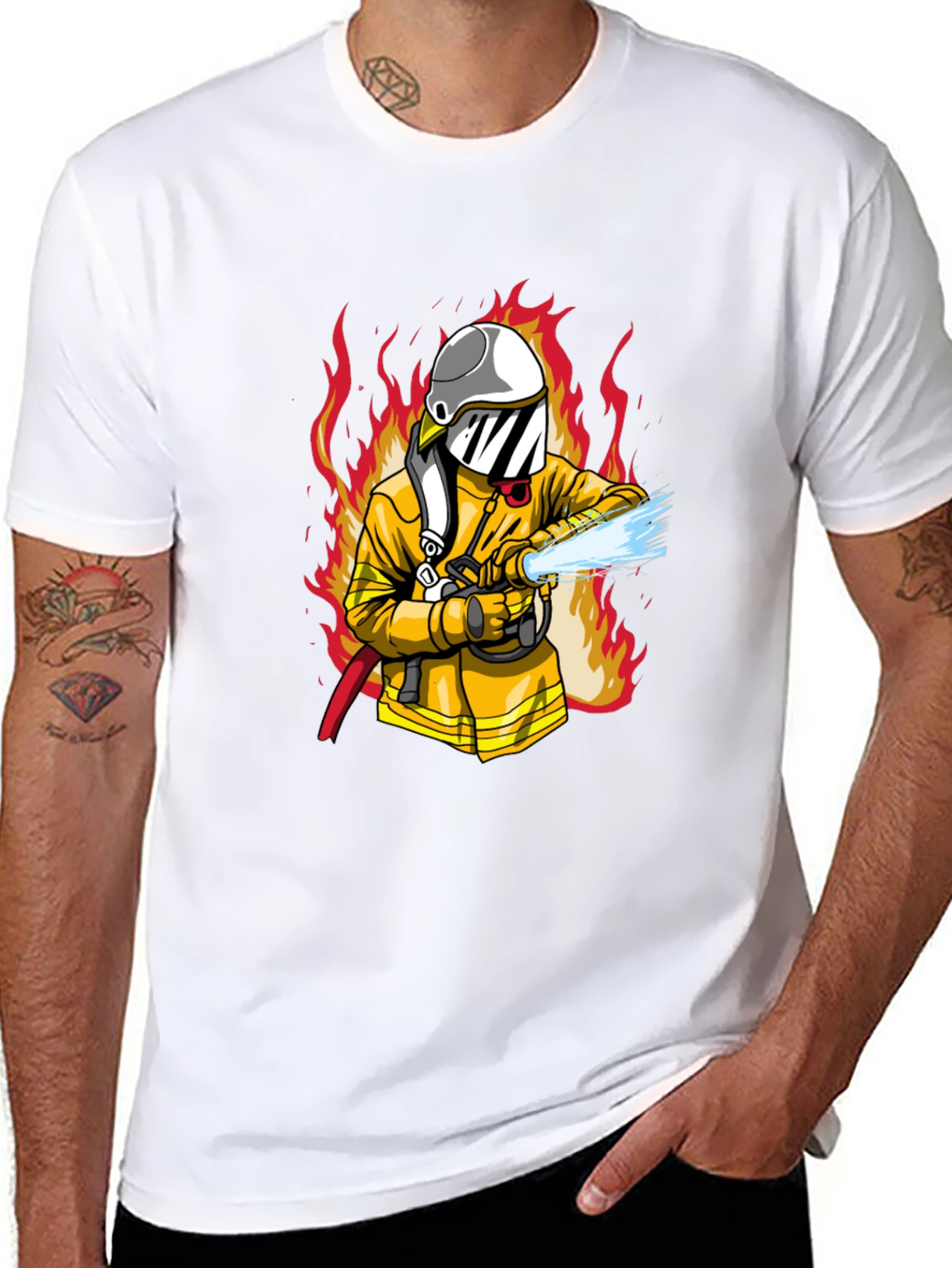 Firefighter Graphic Print Black T-Shirt