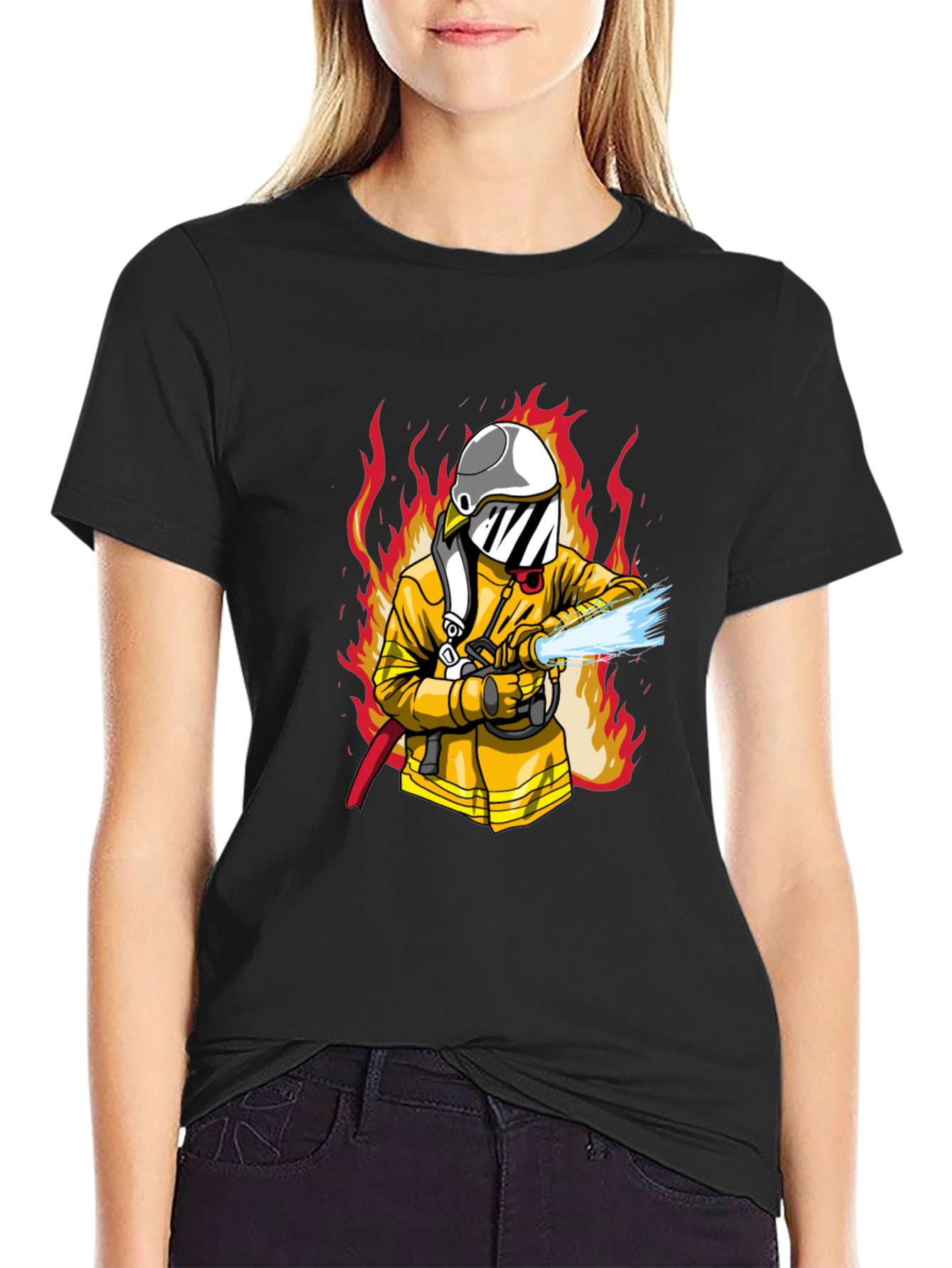 Firefighter Graphic Print Black T-Shirt