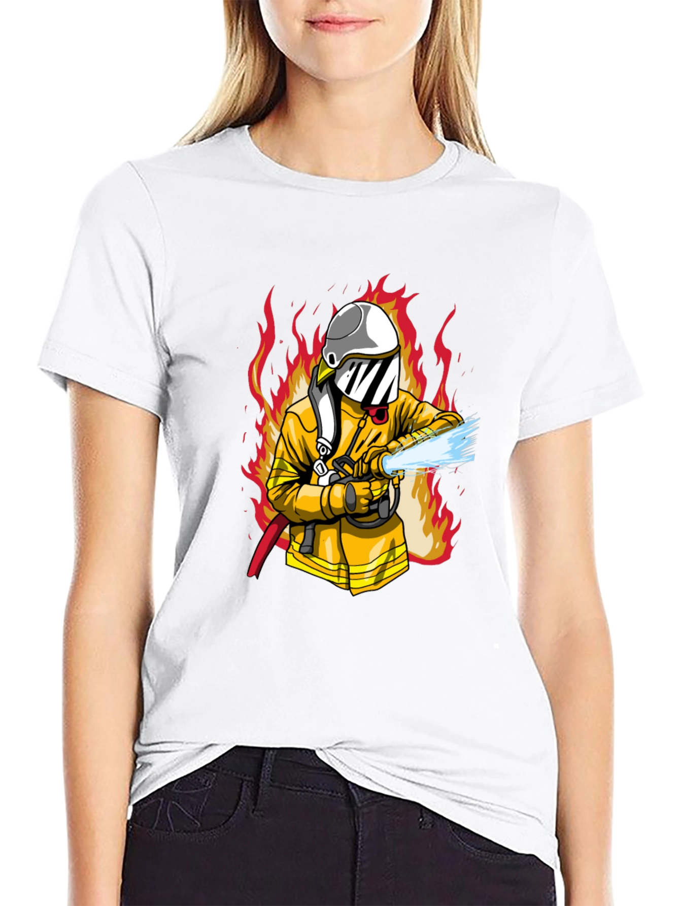 Firefighter Graphic Print Black T-Shirt