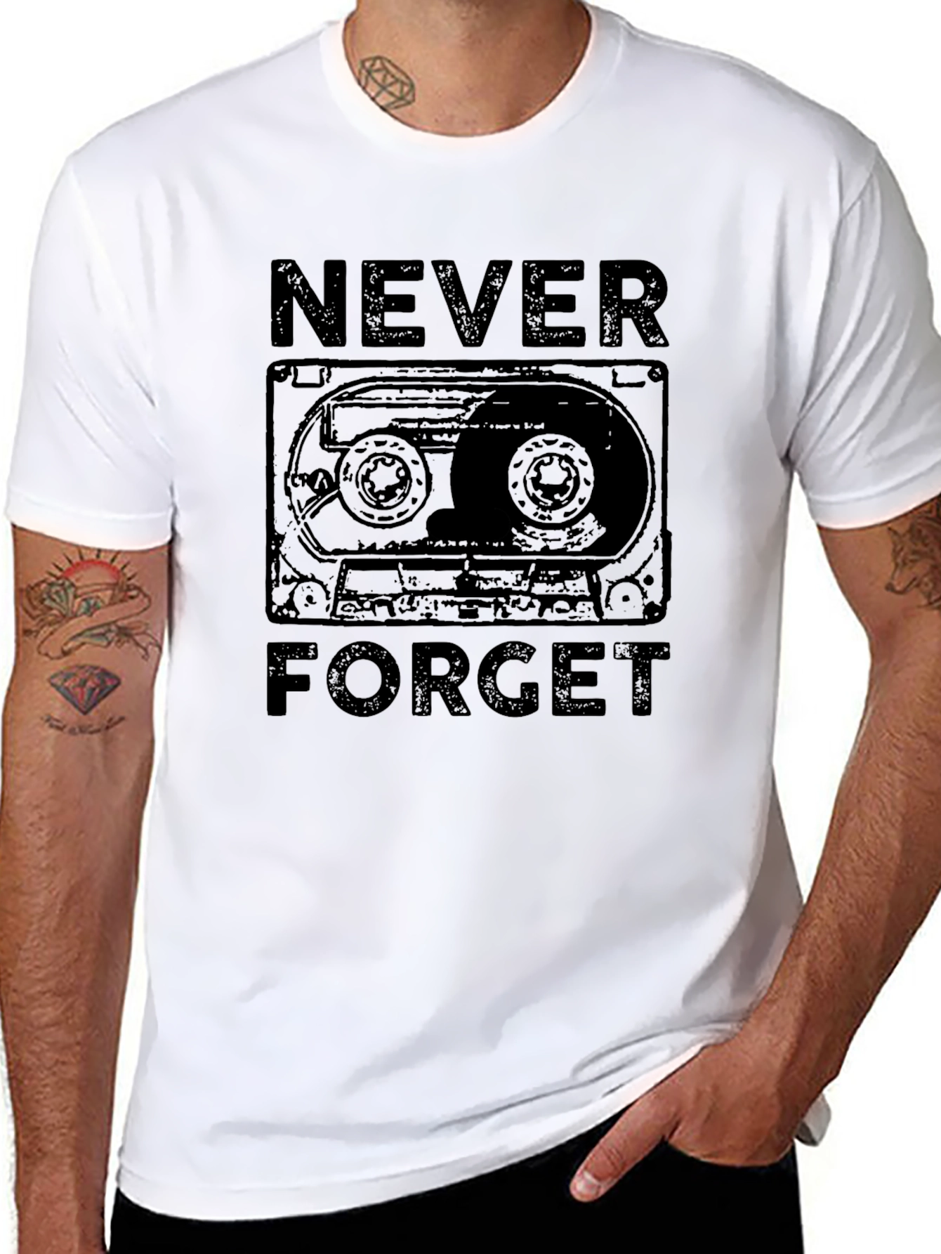 Retro Cassette Tape Never Forget Black T-Shirt