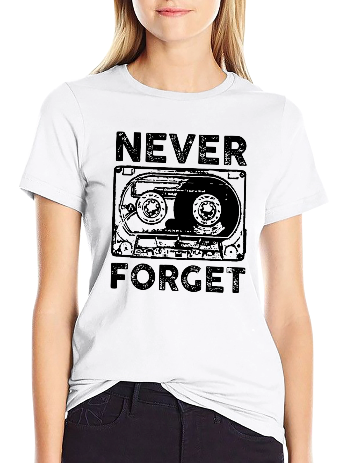 Retro Cassette Tape Never Forget Black T-Shirt