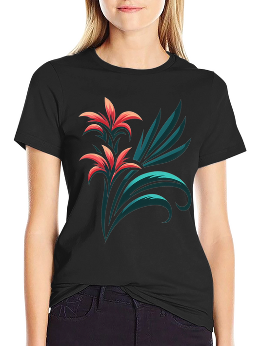 Stylish Black T-Shirt with Floral Graphic Print
