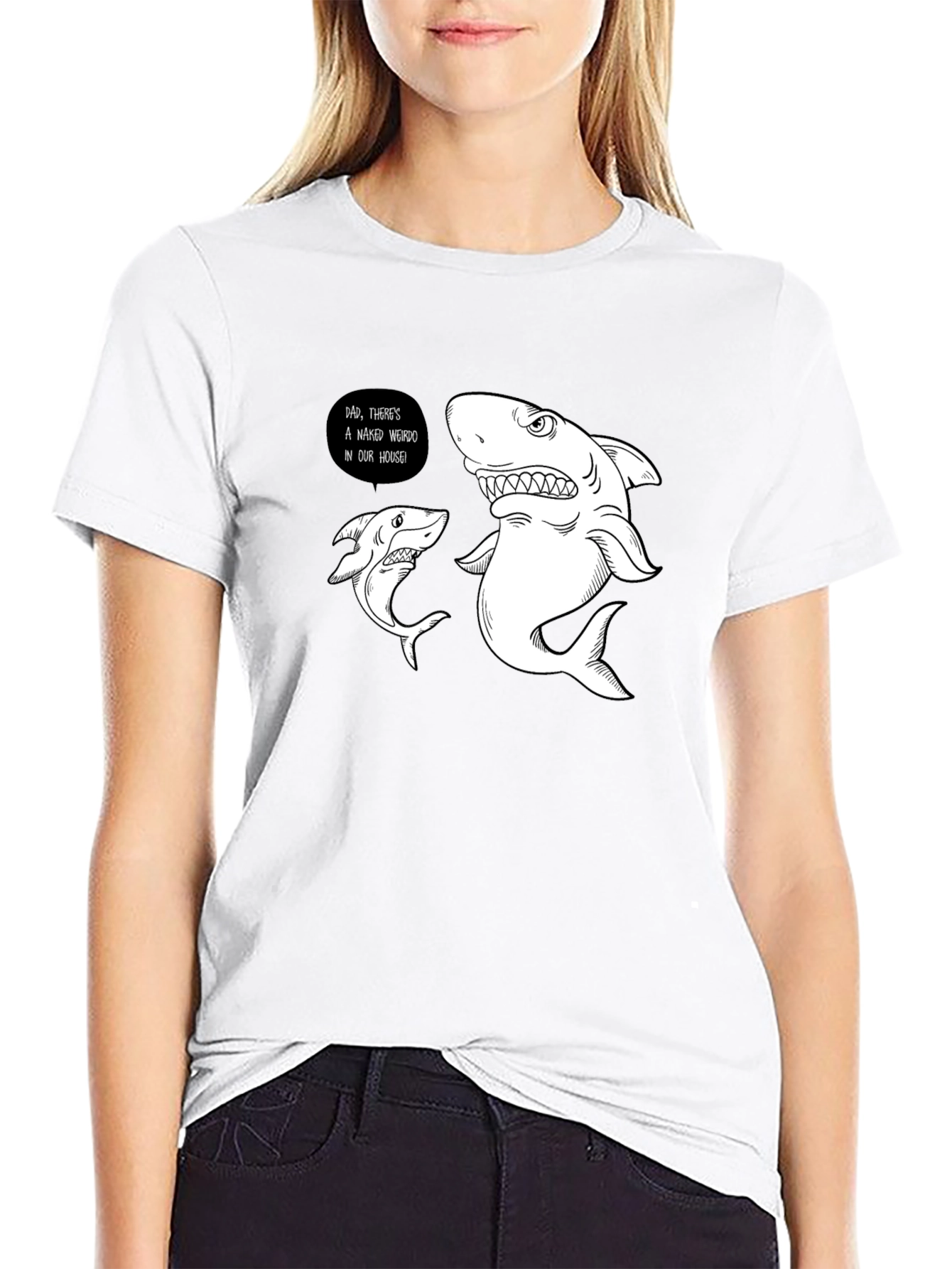 Funny Shark Graphic Print Black T-Shirt
