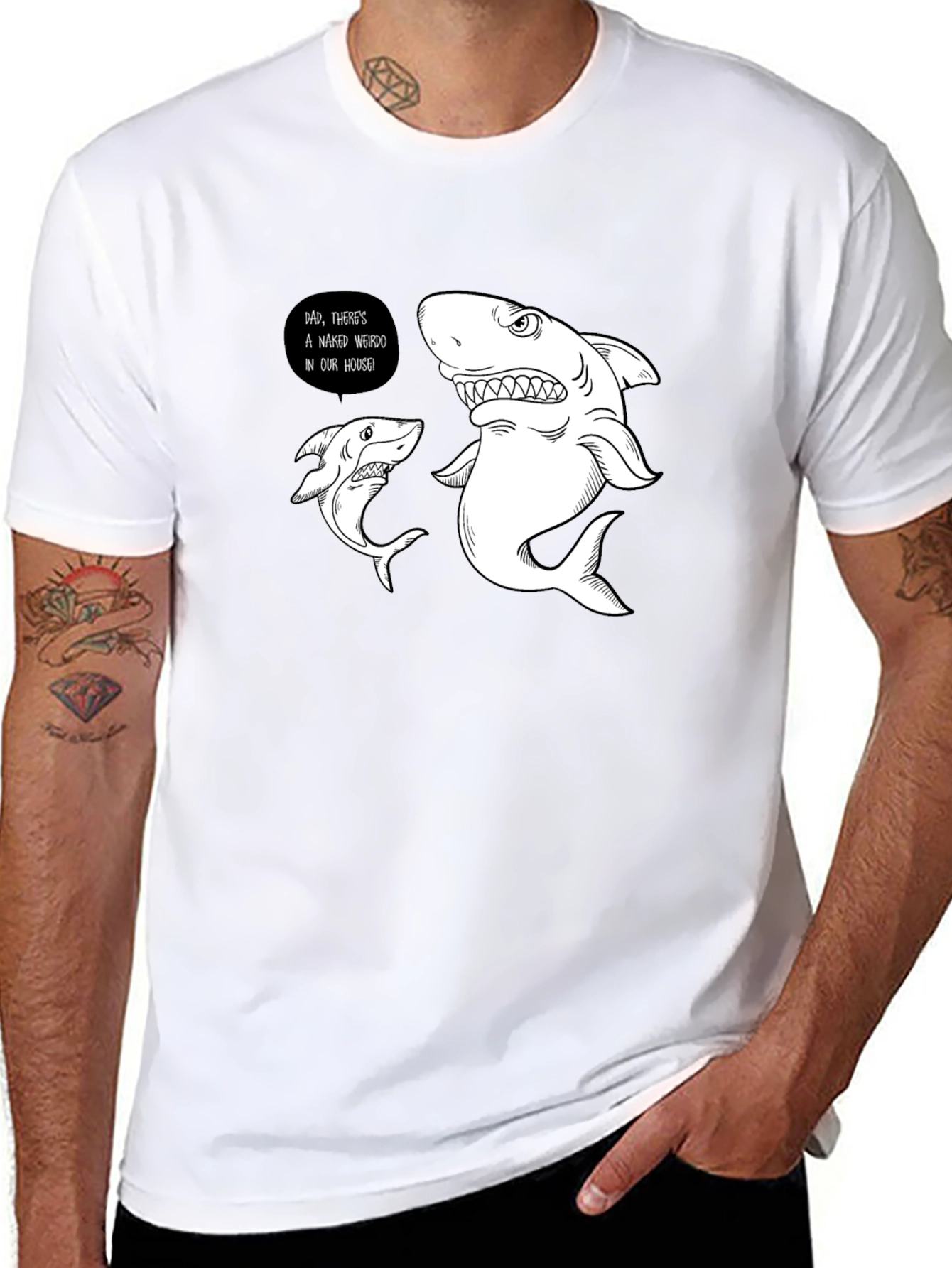 Funny Shark Graphic Print Black T-Shirt