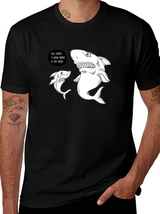 Funny Shark Graphic Print Black T-Shirt