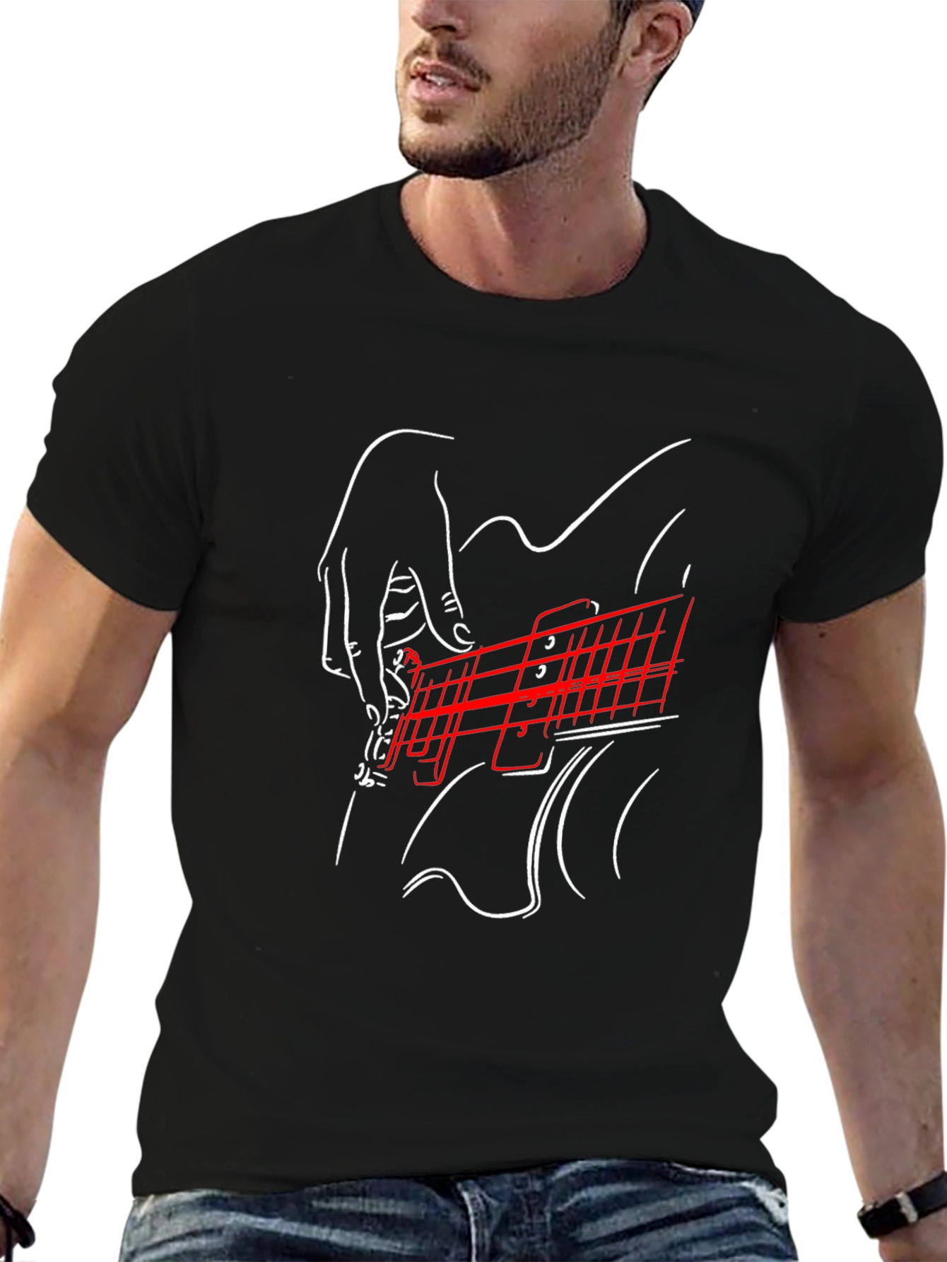 Guitar Graphic Print Black Tee
