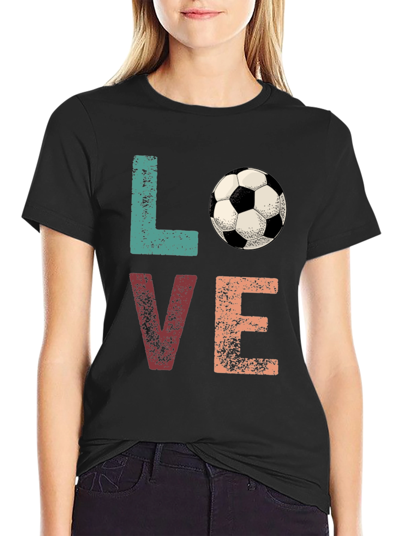 Love Soccer Graphic Tee - Black Cotton Shirt
