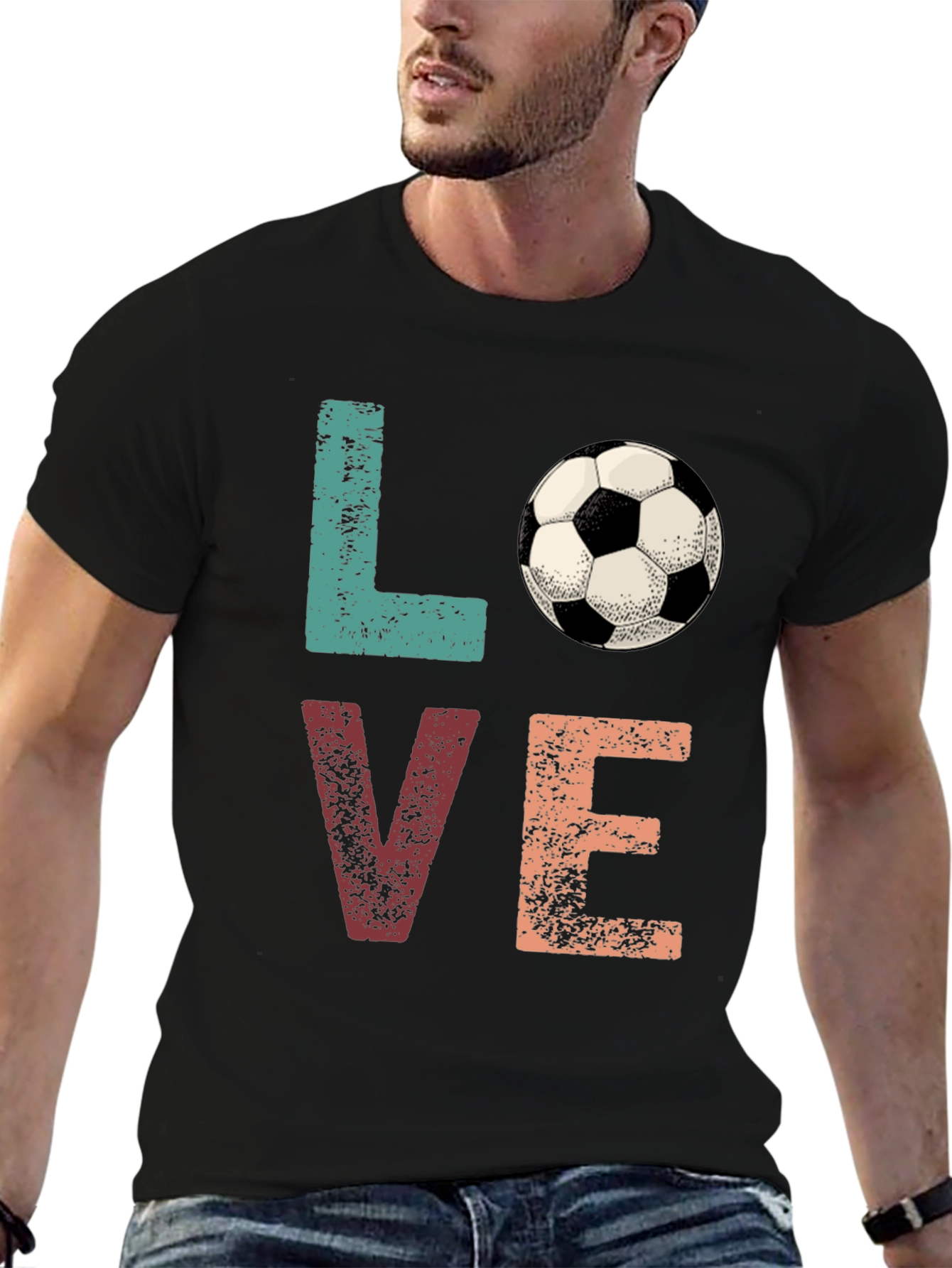 Love Soccer Graphic Tee - Black Cotton Shirt
