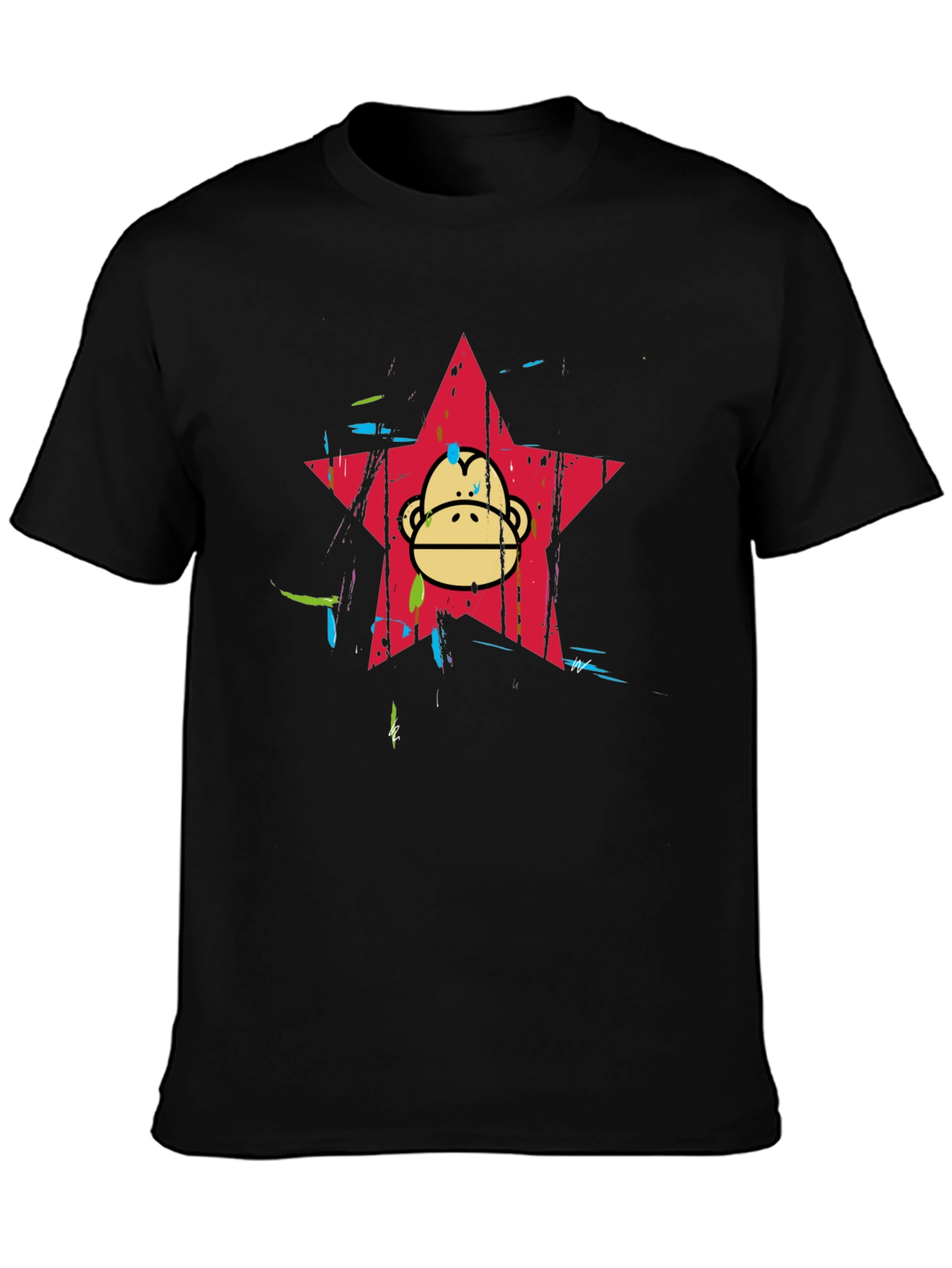 Funky Monkey Star Graphic Tee - Black Cotton Blend