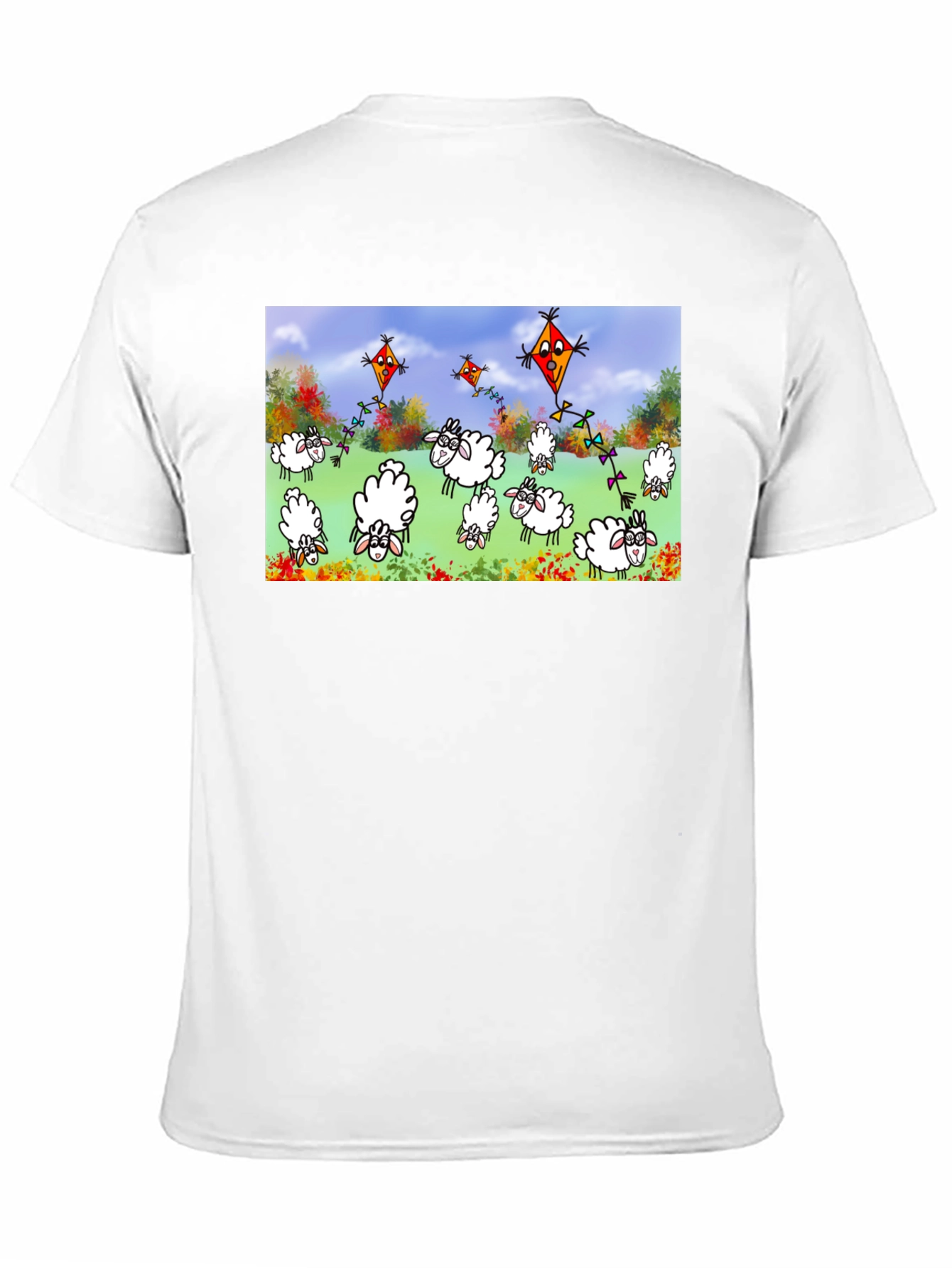 Cartoon Sheep & Kite Print Black Tee