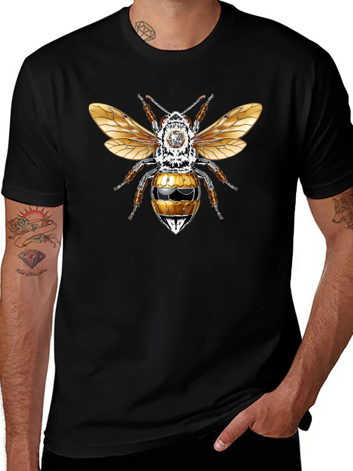 Graphic Tee - Honey Bee Design Black T-Shirt