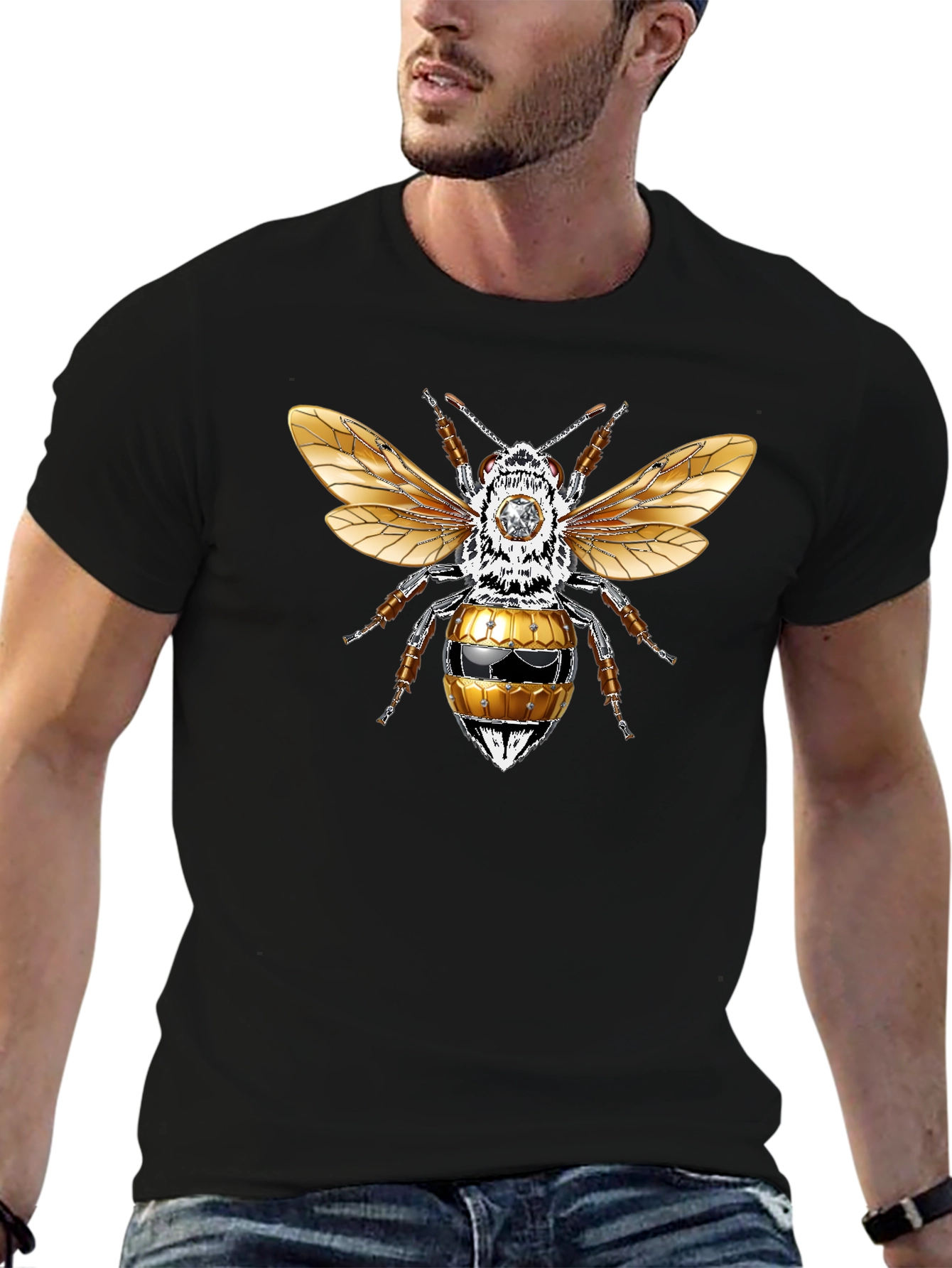 Graphic Tee - Honey Bee Design Black T-Shirt