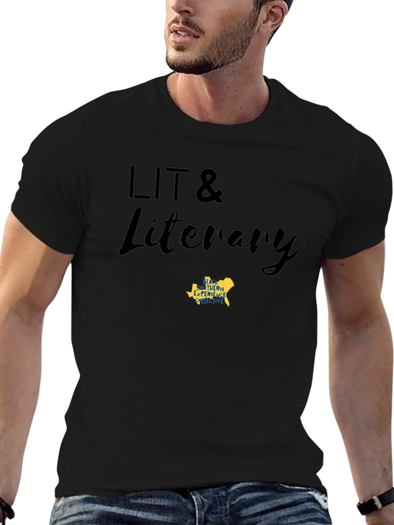 LIT & Literary Black Cotton Blend T-Shirt