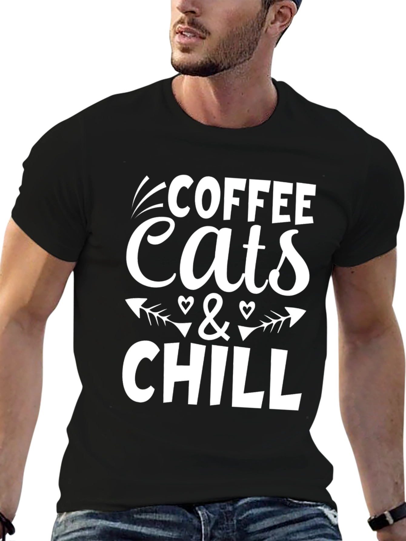 Coffee Cats & Chill Black Graphic T-Shirt
