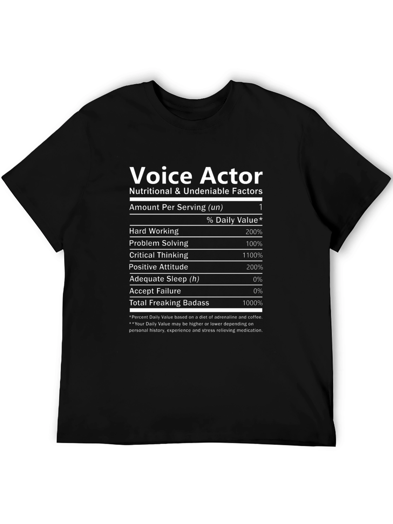 Voice Actor Nutritional Facts T-Shirt - Black