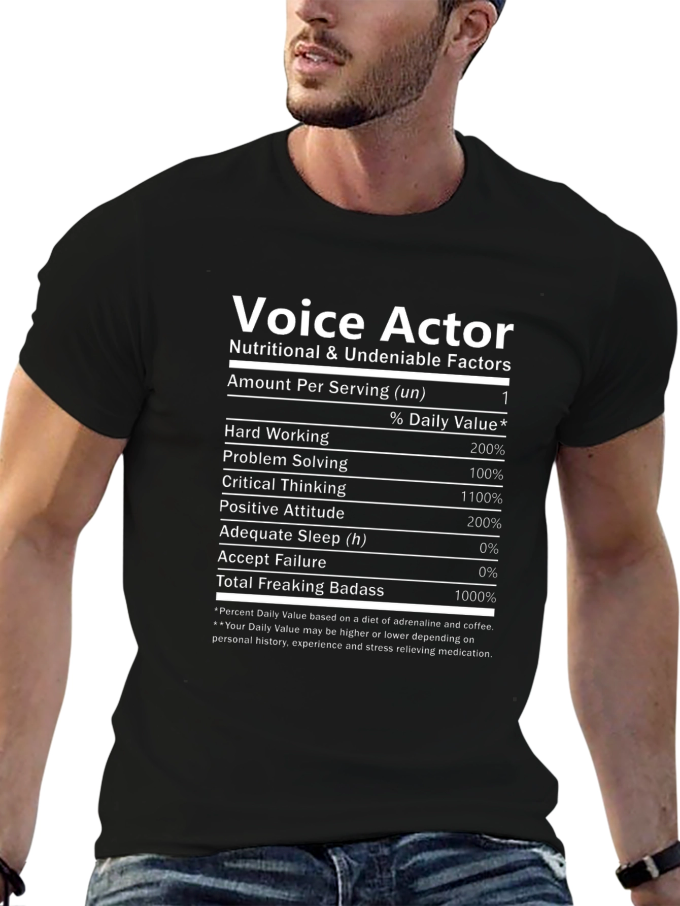 Voice Actor Nutritional Facts T-Shirt - Black