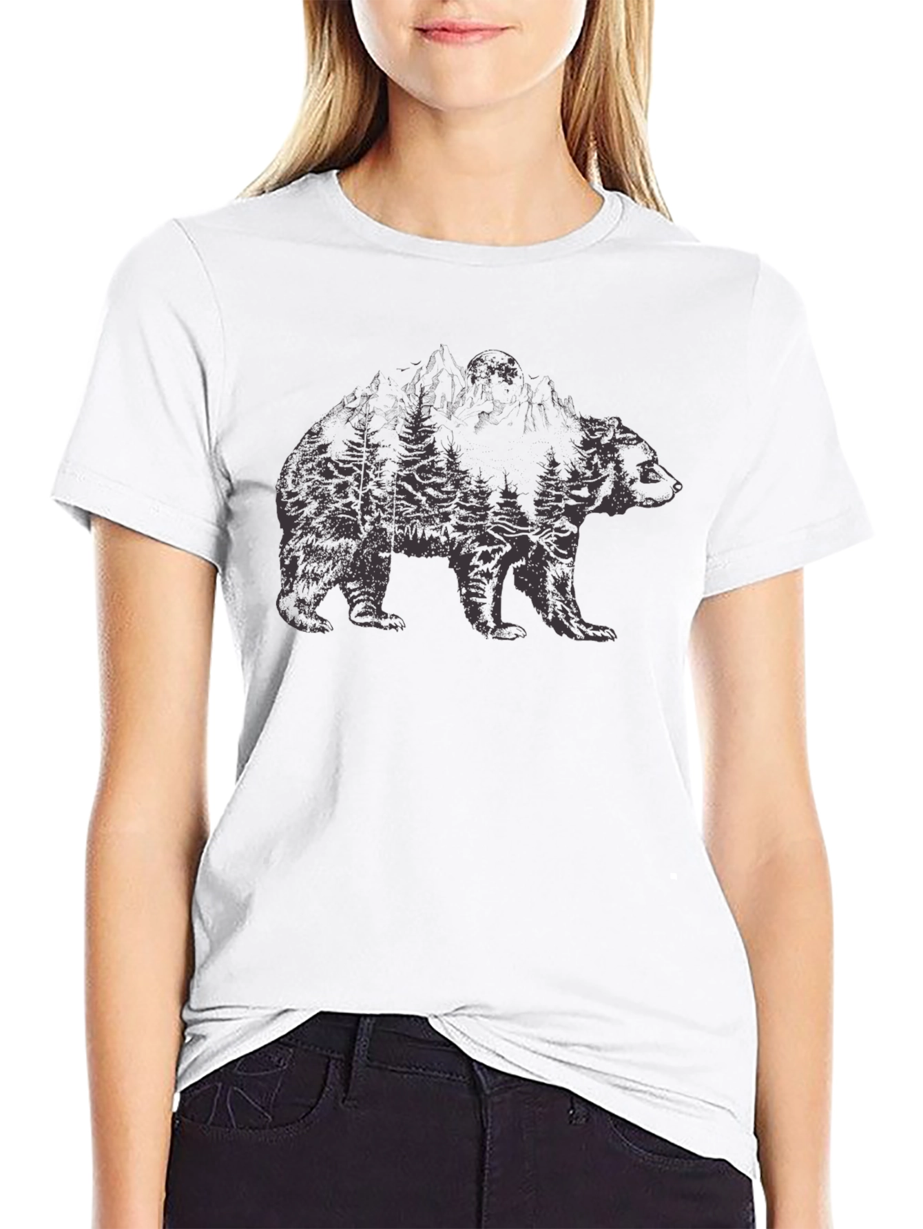 Nature Bear Graphic Black T-Shirt