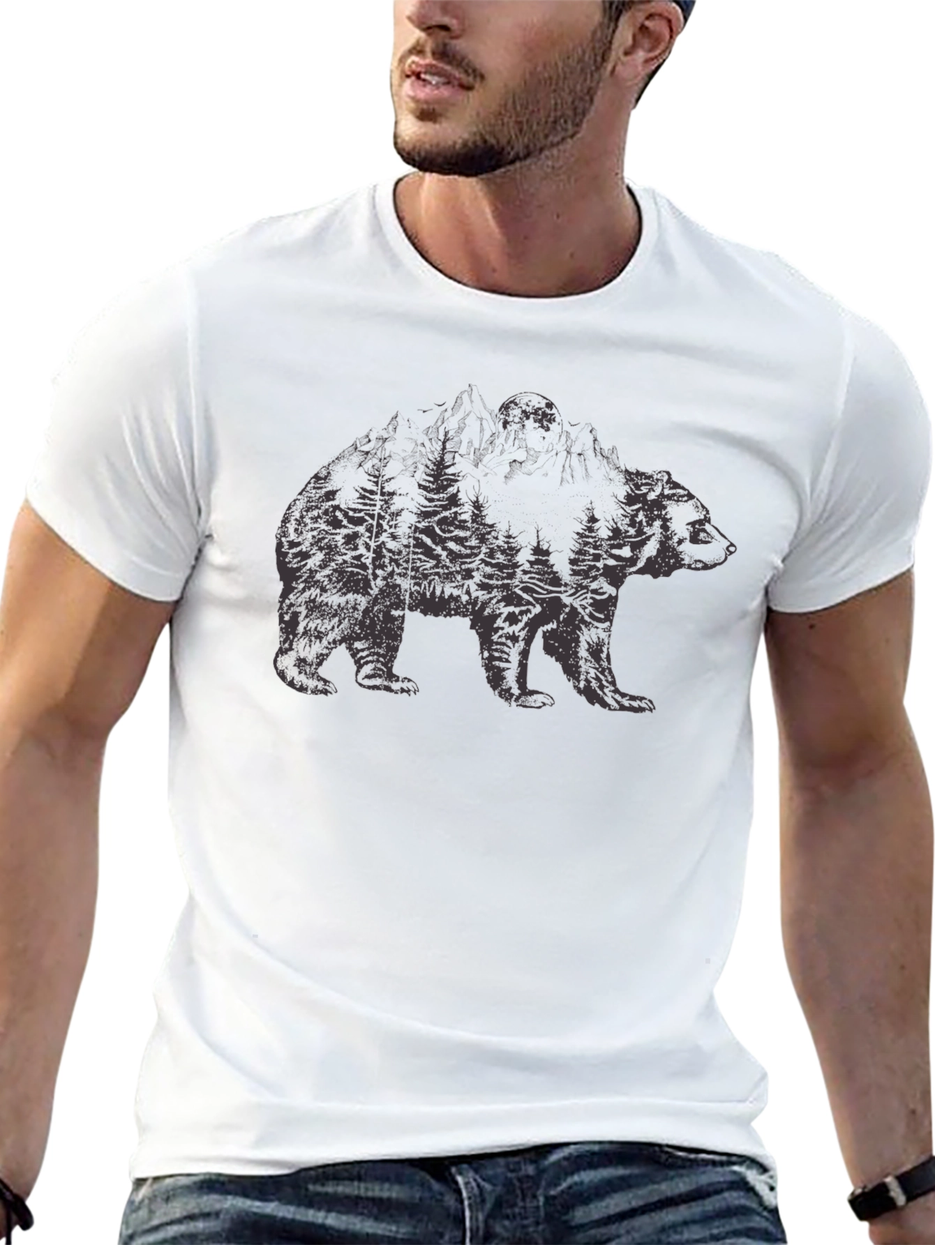 Nature Bear Graphic Black T-Shirt