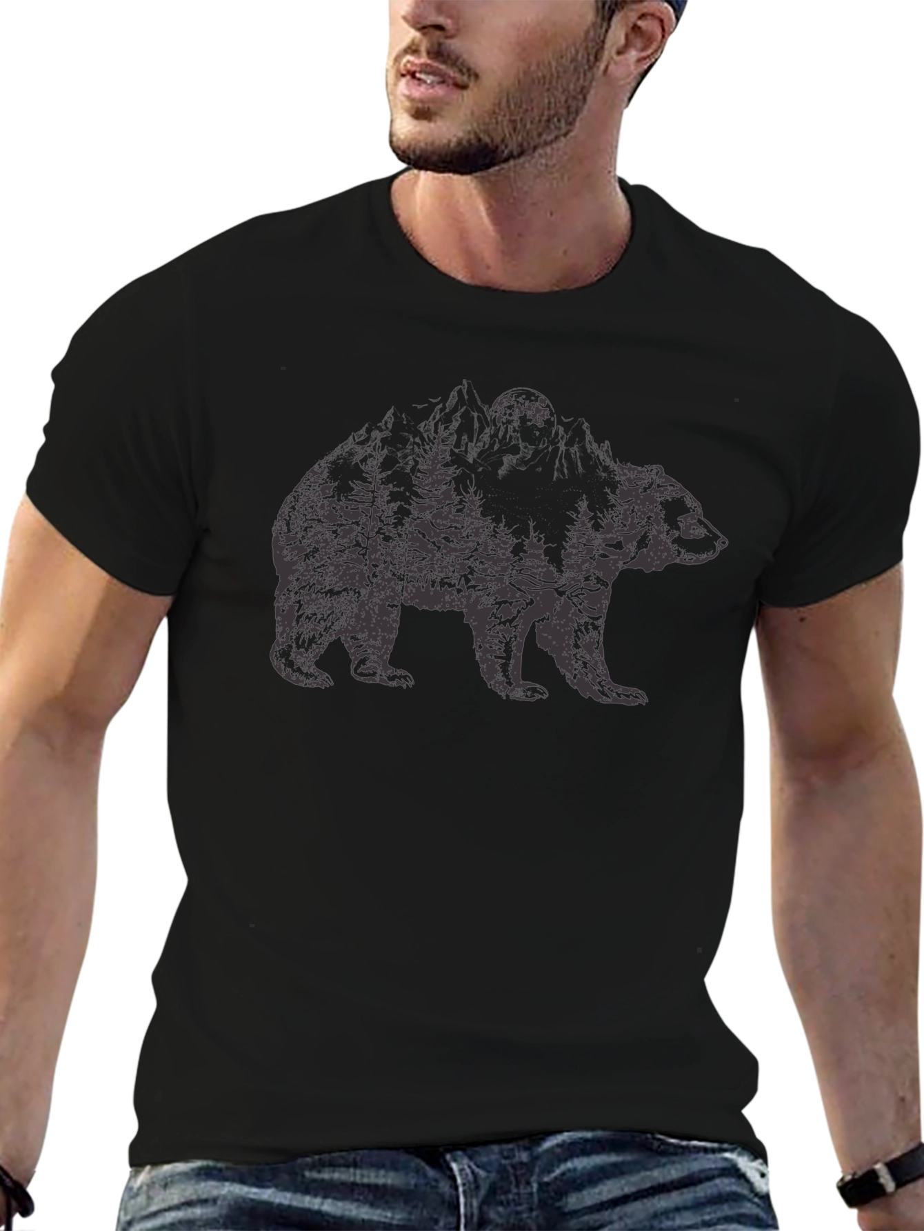 Nature Bear Graphic Black T-Shirt