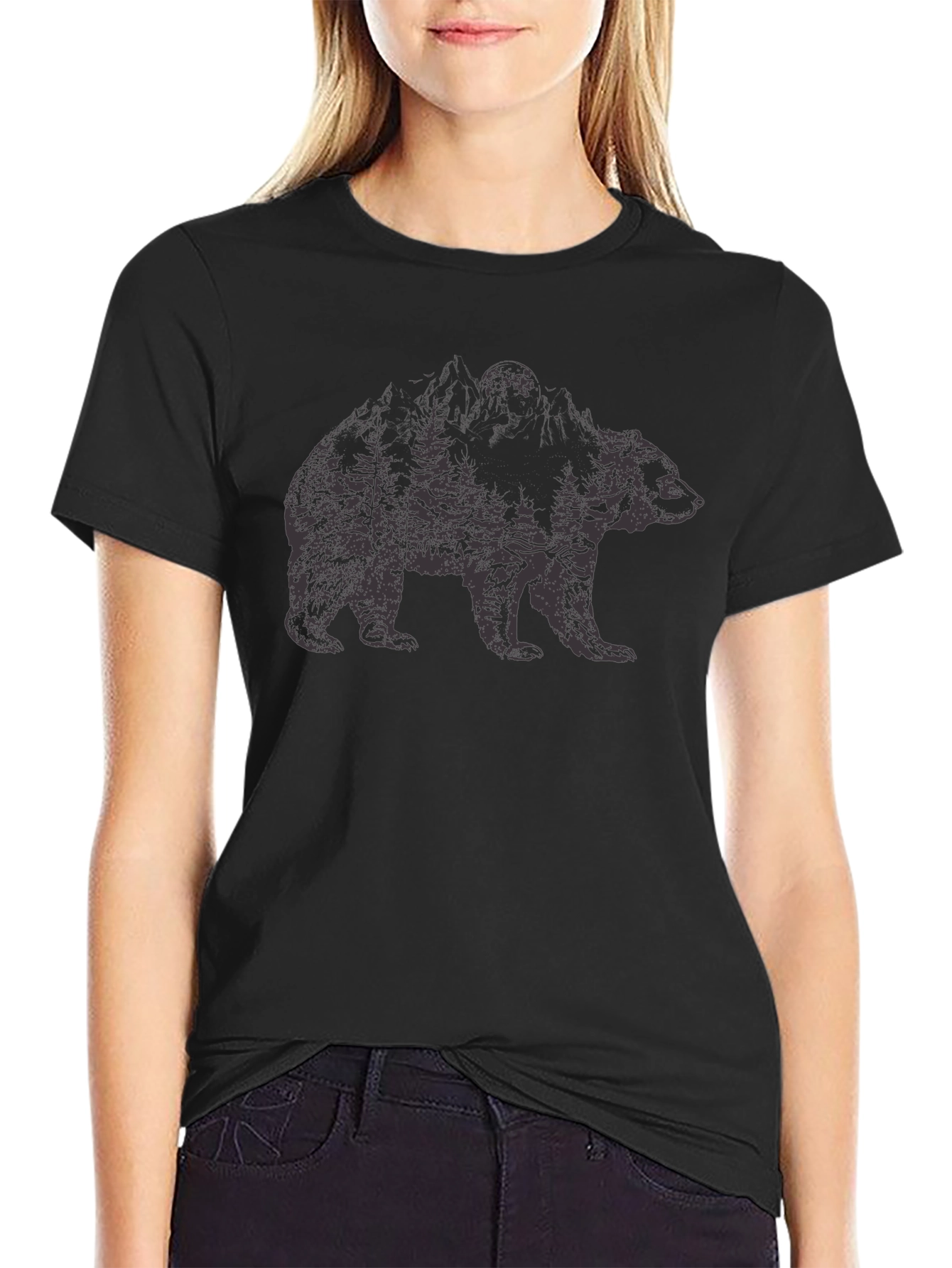 Nature Bear Graphic Black T-Shirt