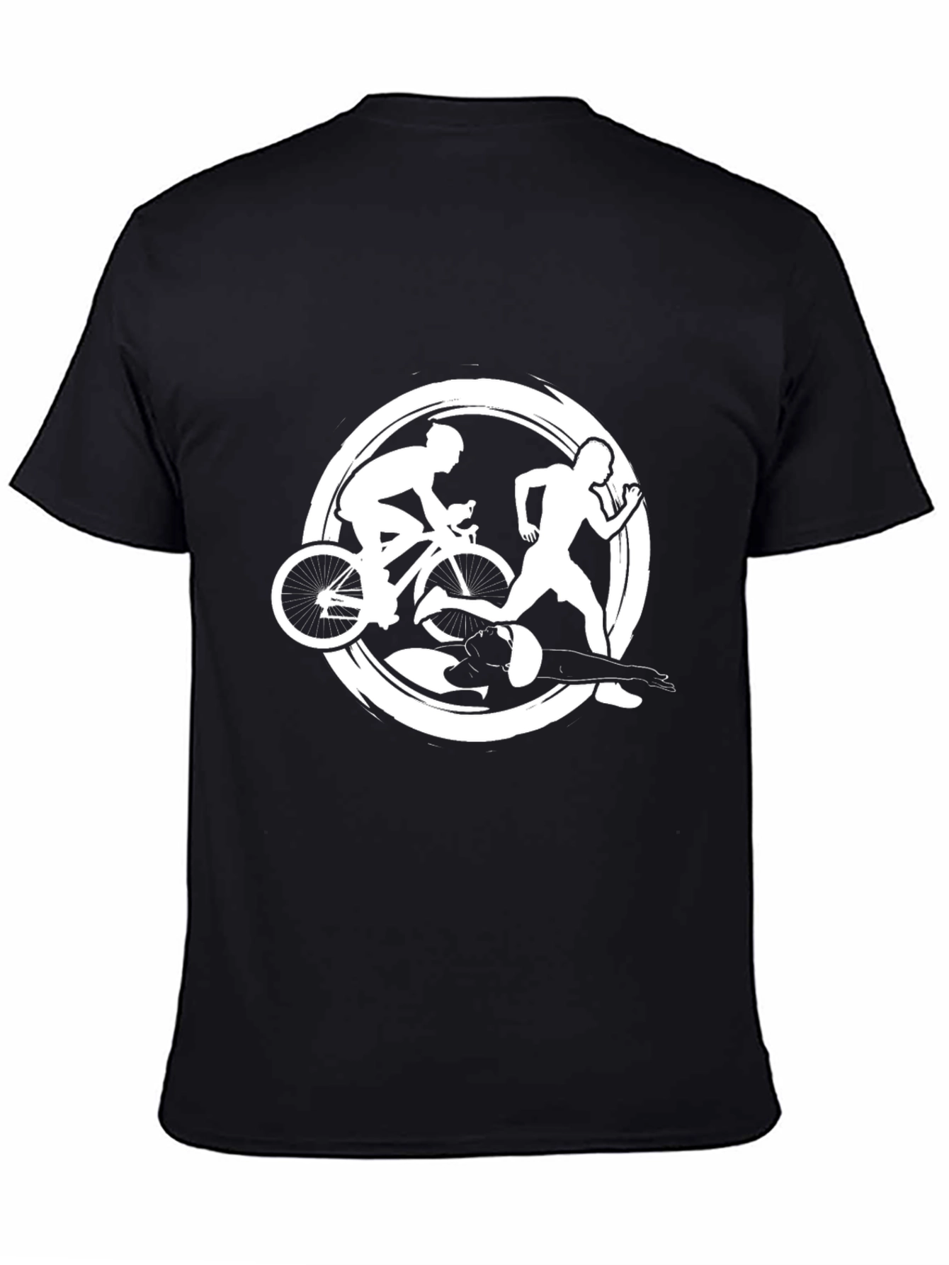 Triathlon Black T-Shirt: Swim Bike Run Design