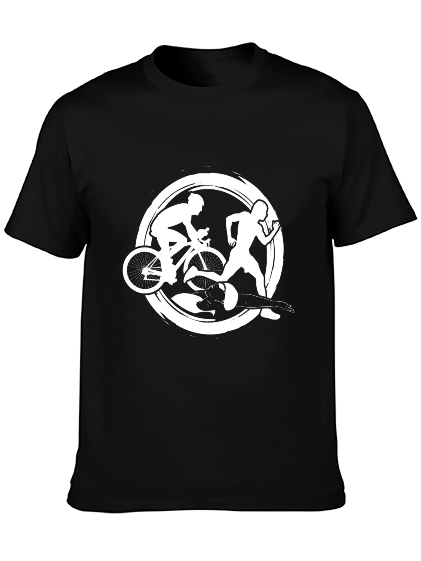 Triathlon Black T-Shirt: Swim Bike Run Design