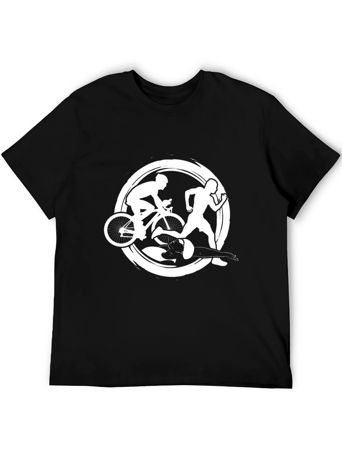 Triathlon Black T-Shirt: Swim Bike Run Design