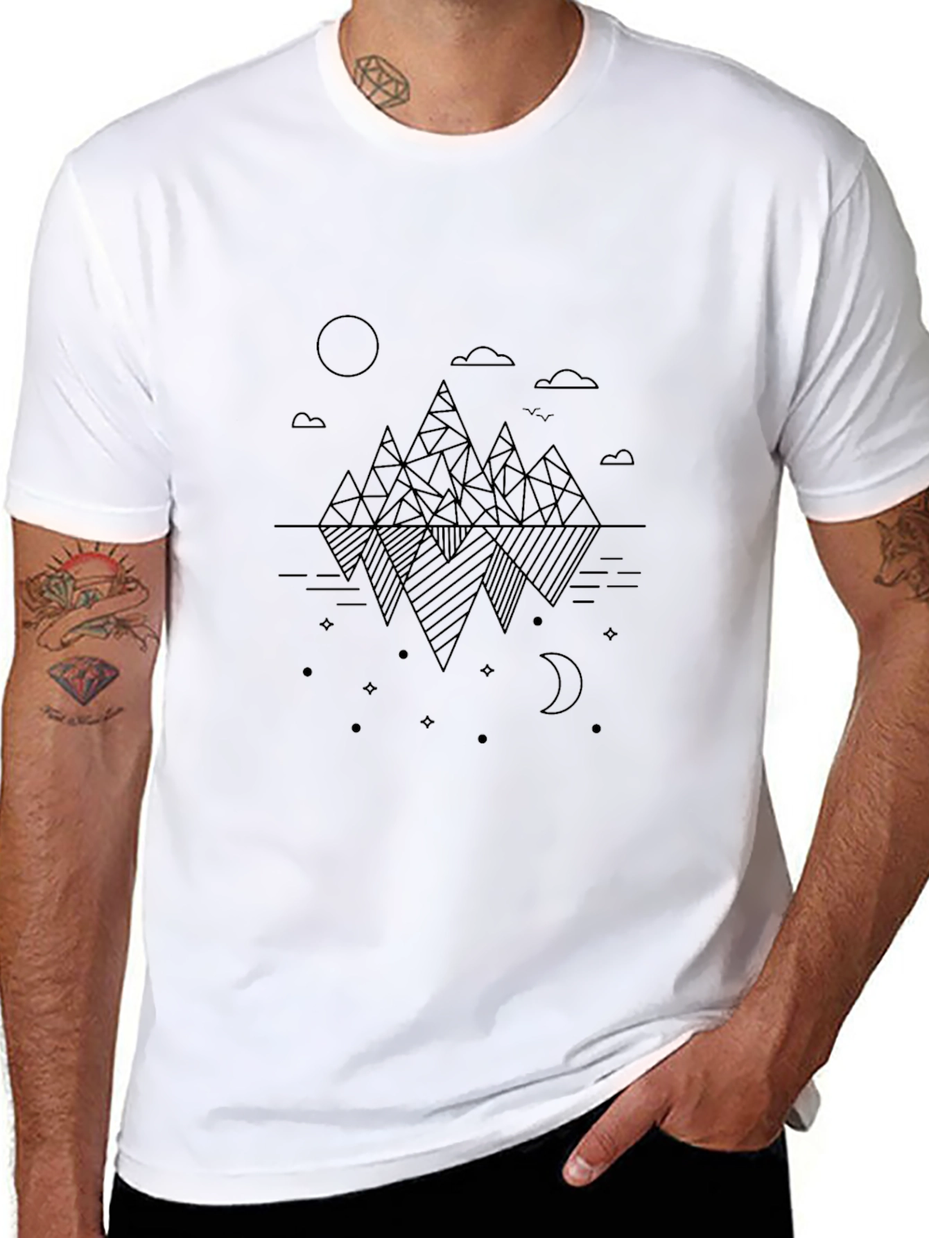 Geometric Mountain Reflection Black Tee