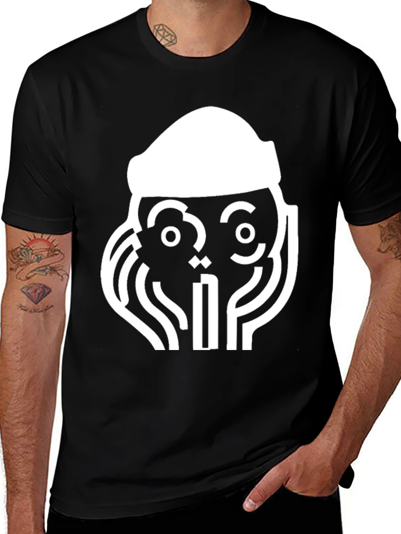 Abstract Graphic Print Tee - Black