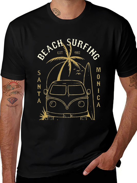 Beach Surfing Santa Monica Black Tee