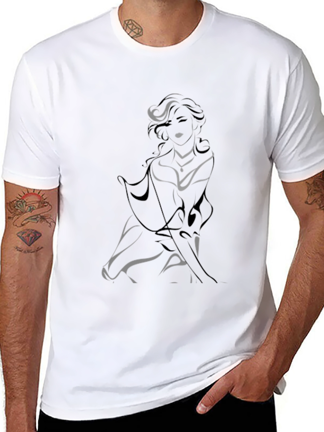 Elegant Silhouette Graphic Tee - Black Cotton