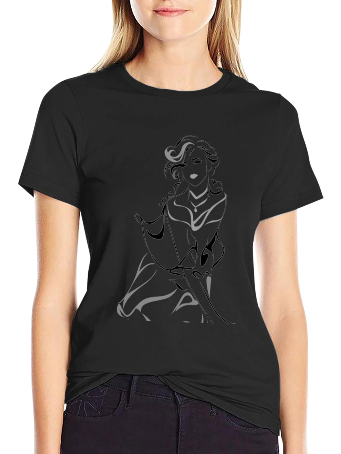 Elegant Silhouette Graphic Tee - Black Cotton