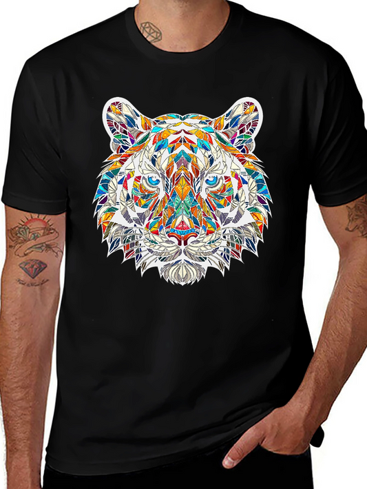 Geometric Tiger Print Black T-Shirt