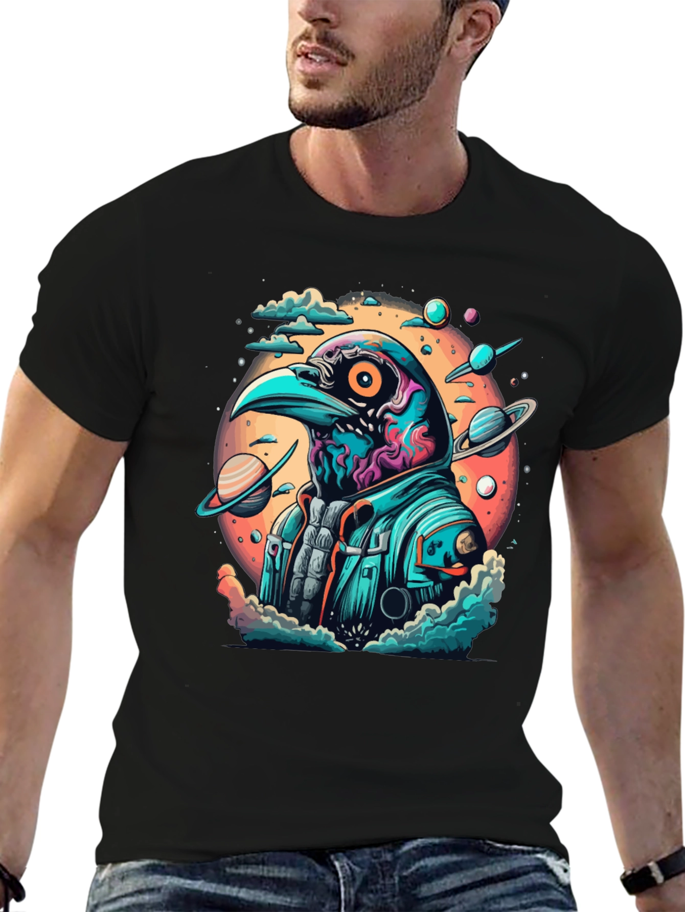 Cosmic Crow T-Shirt - Galaxy Bird Astronaut Tee