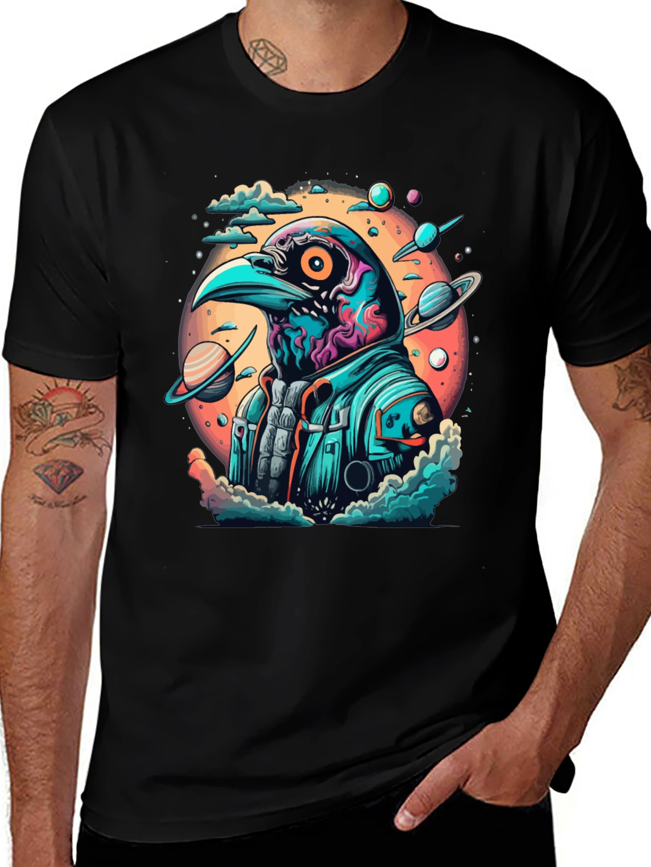 Cosmic Crow T-Shirt - Galaxy Bird Astronaut Tee